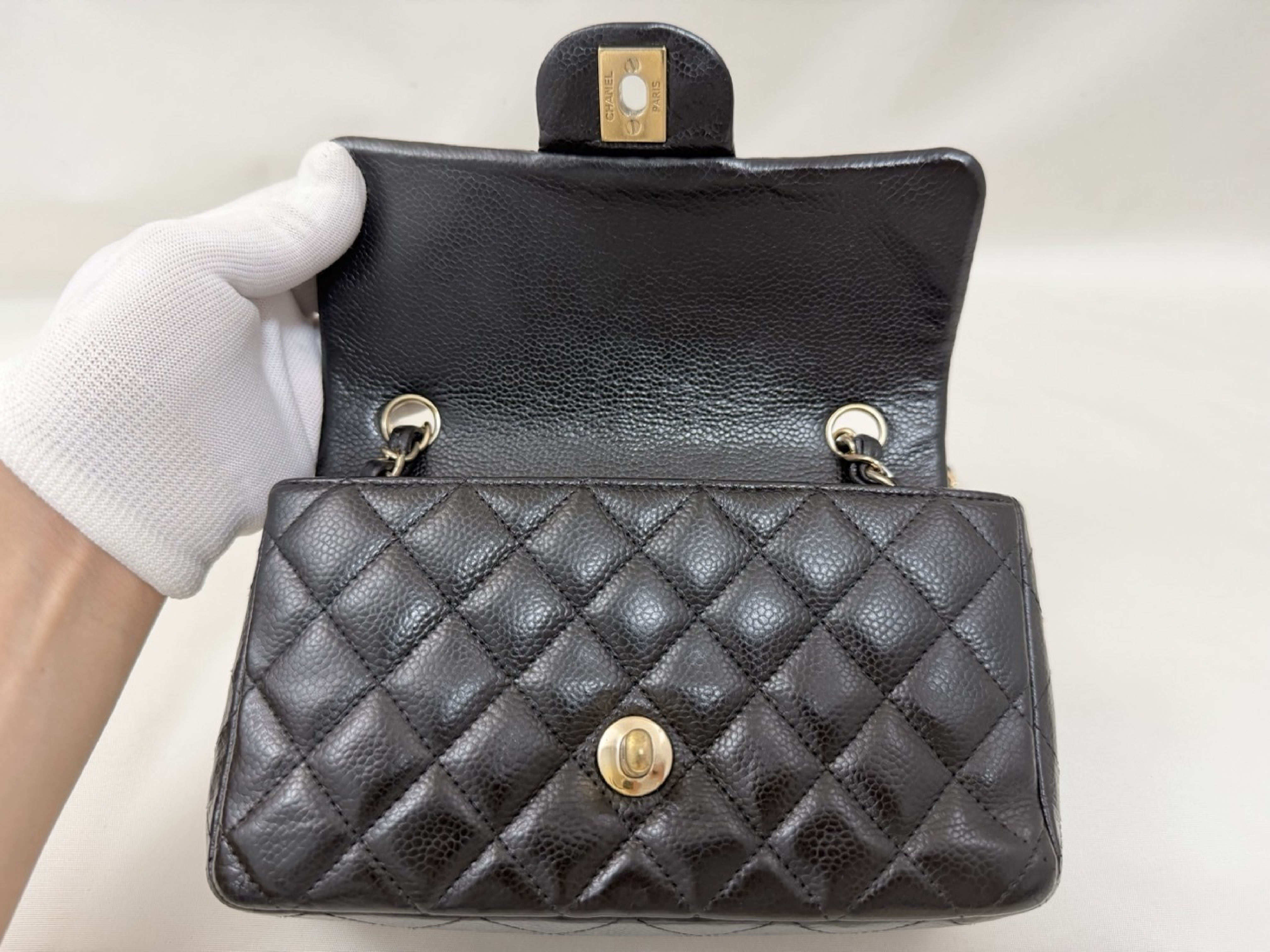 Caviar Skin Mini Matelassé Chain Shoulder Bag, Black, Serial Number 11 (Shoulder Bag) — view 7