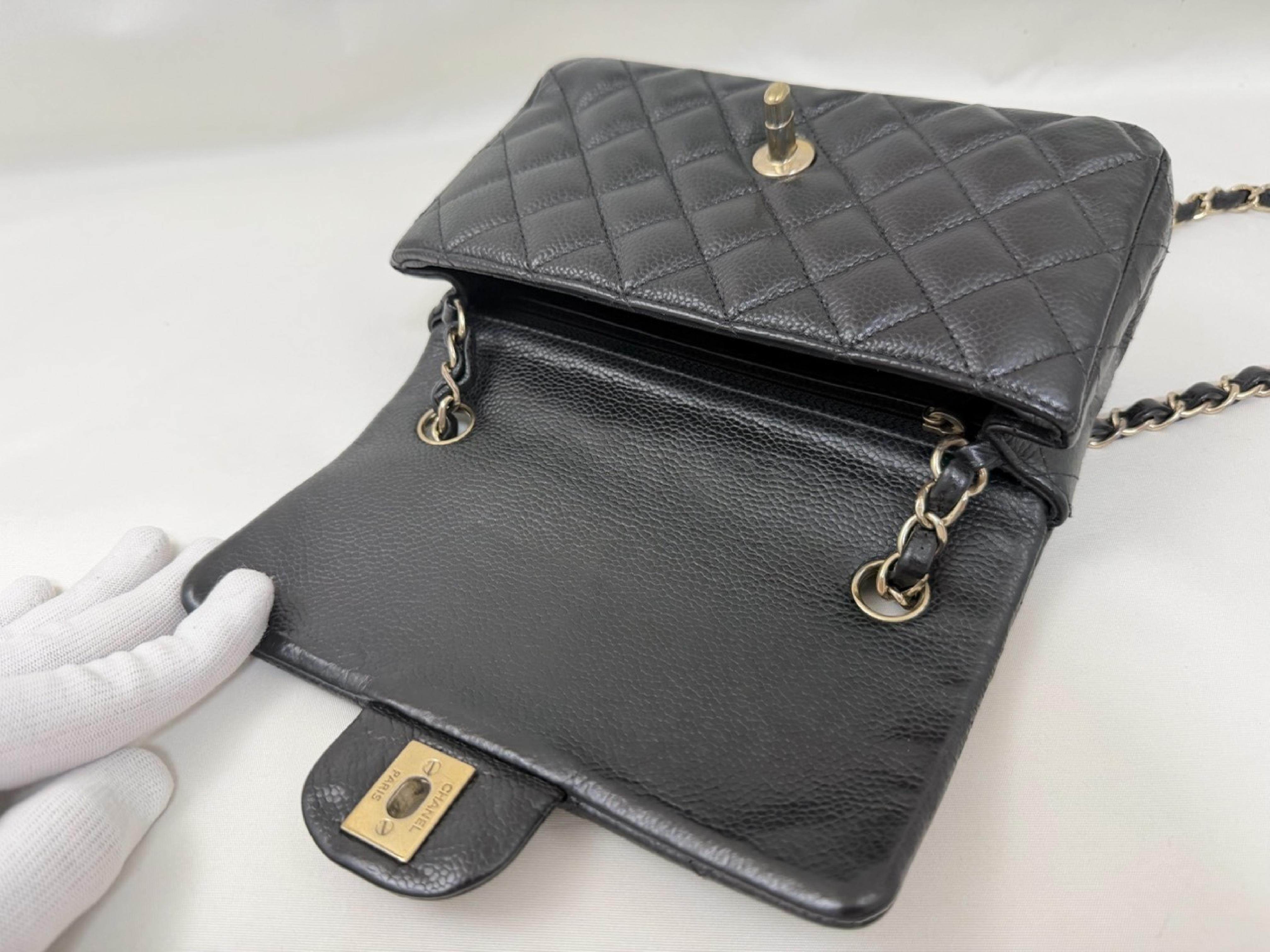 Caviar Skin Mini Matelassé Chain Shoulder Bag, Black, Serial Number 11 (Shoulder Bag) — view 8