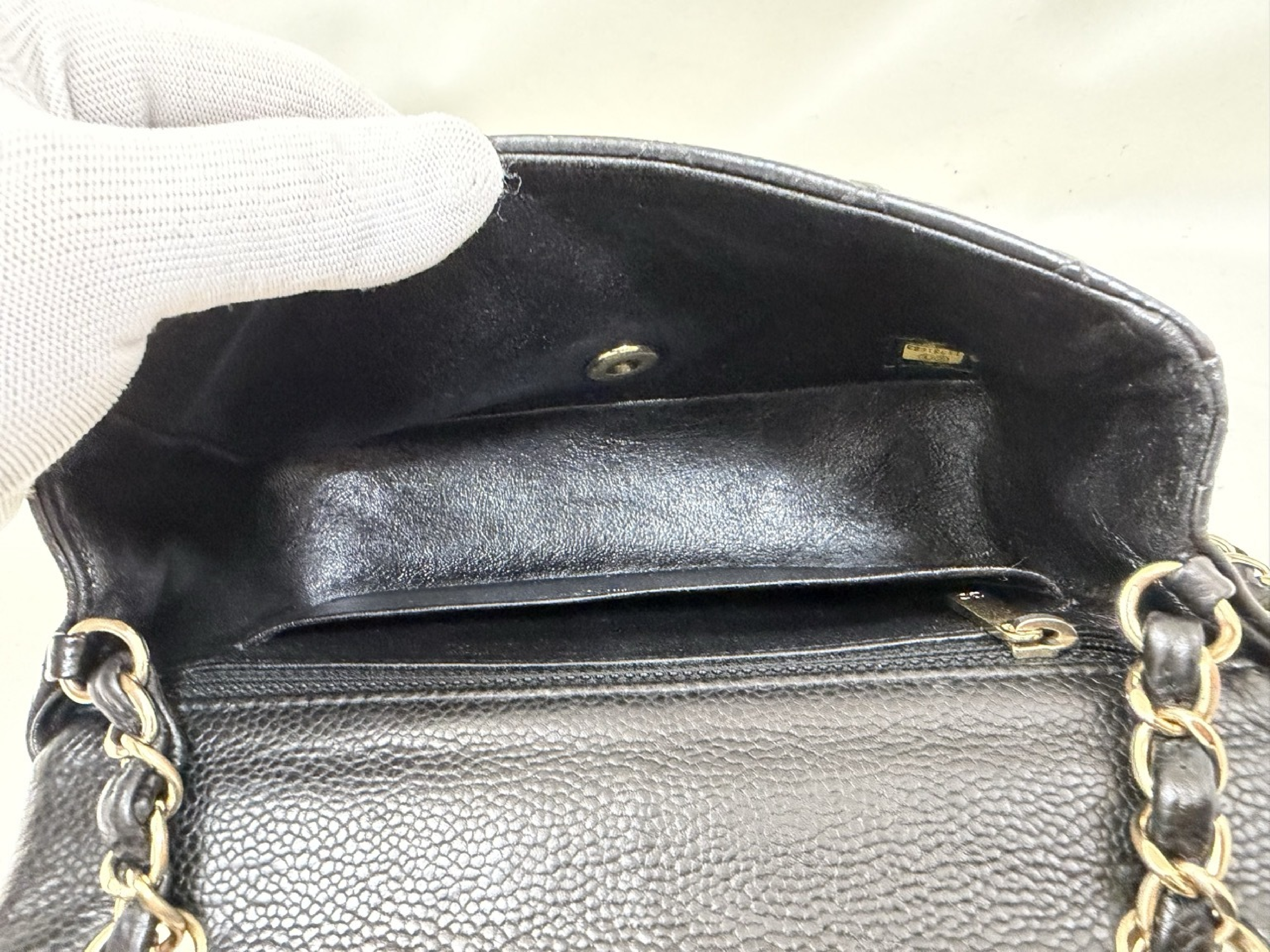 Caviar Skin Mini Matelassé Chain Shoulder Bag, Black, Serial Number 11 (Shoulder Bag) — view 9