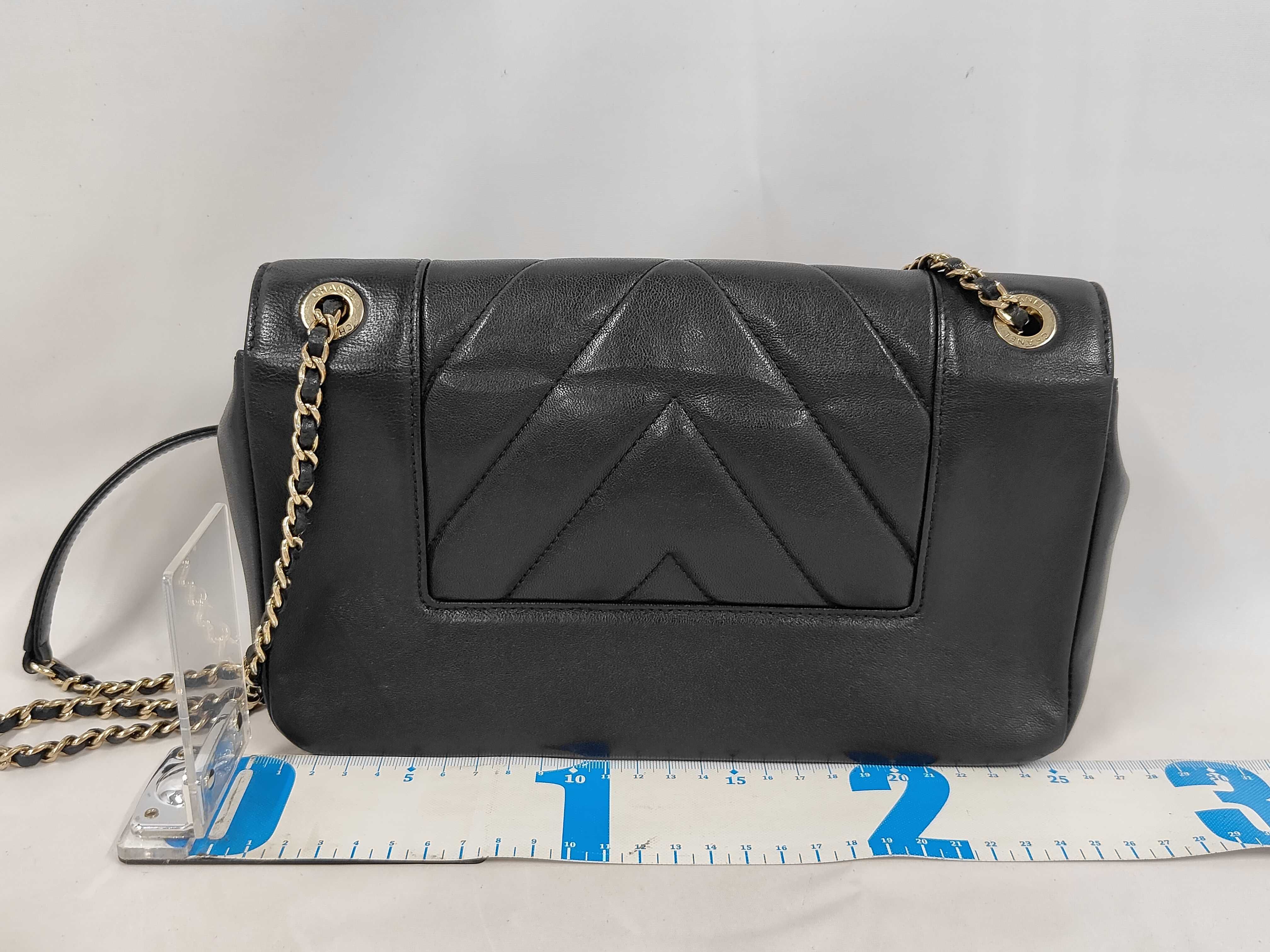 Chevron V-stitch Chain Shoulder Bag, Lambskin, Black, Gold Hardware, with original seal, serial number 24-series. — view 2