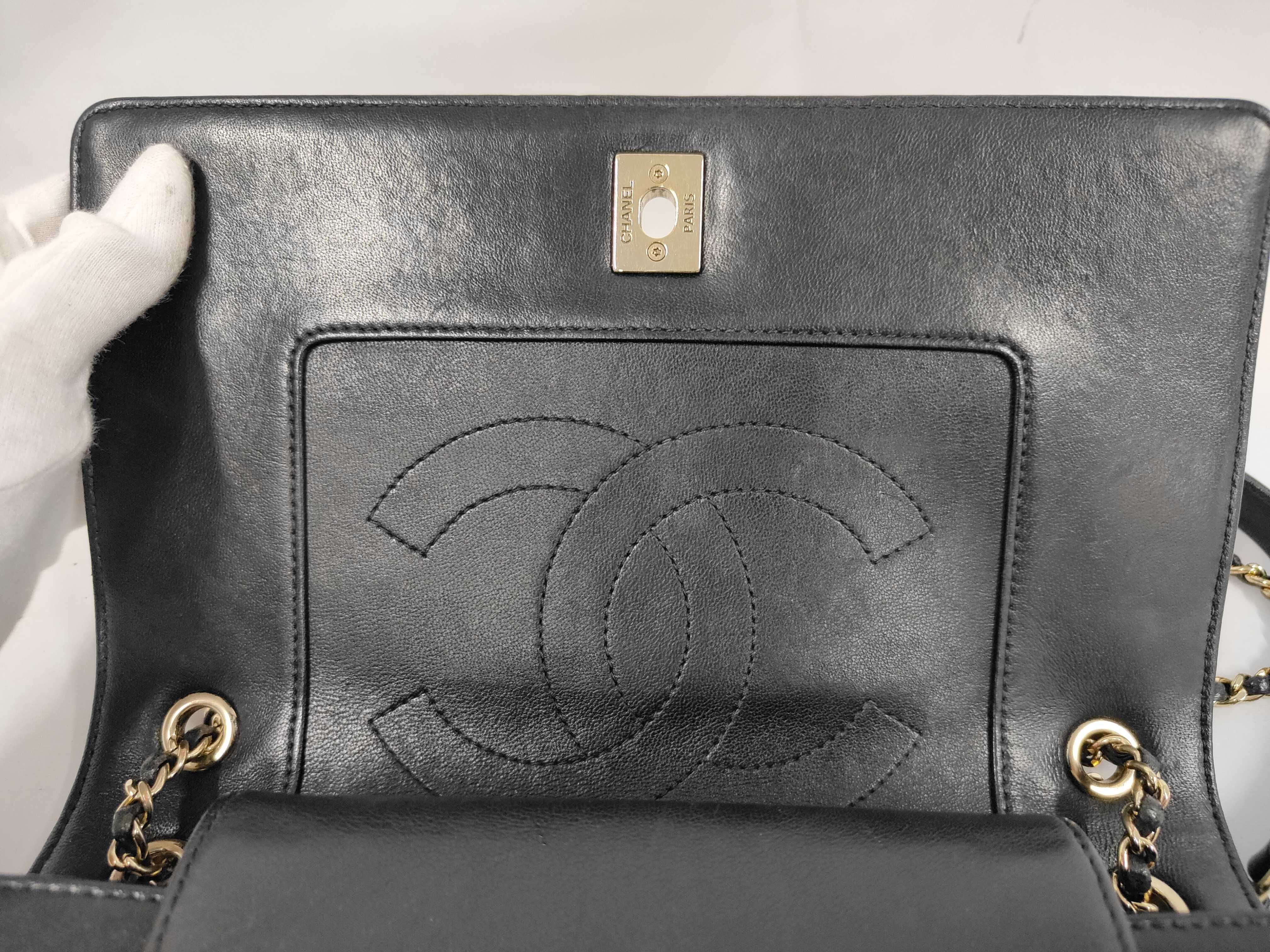 Chevron V-stitch Chain Shoulder Bag, Lambskin, Black, Gold Hardware, with original seal, serial number 24-series. — view 7
