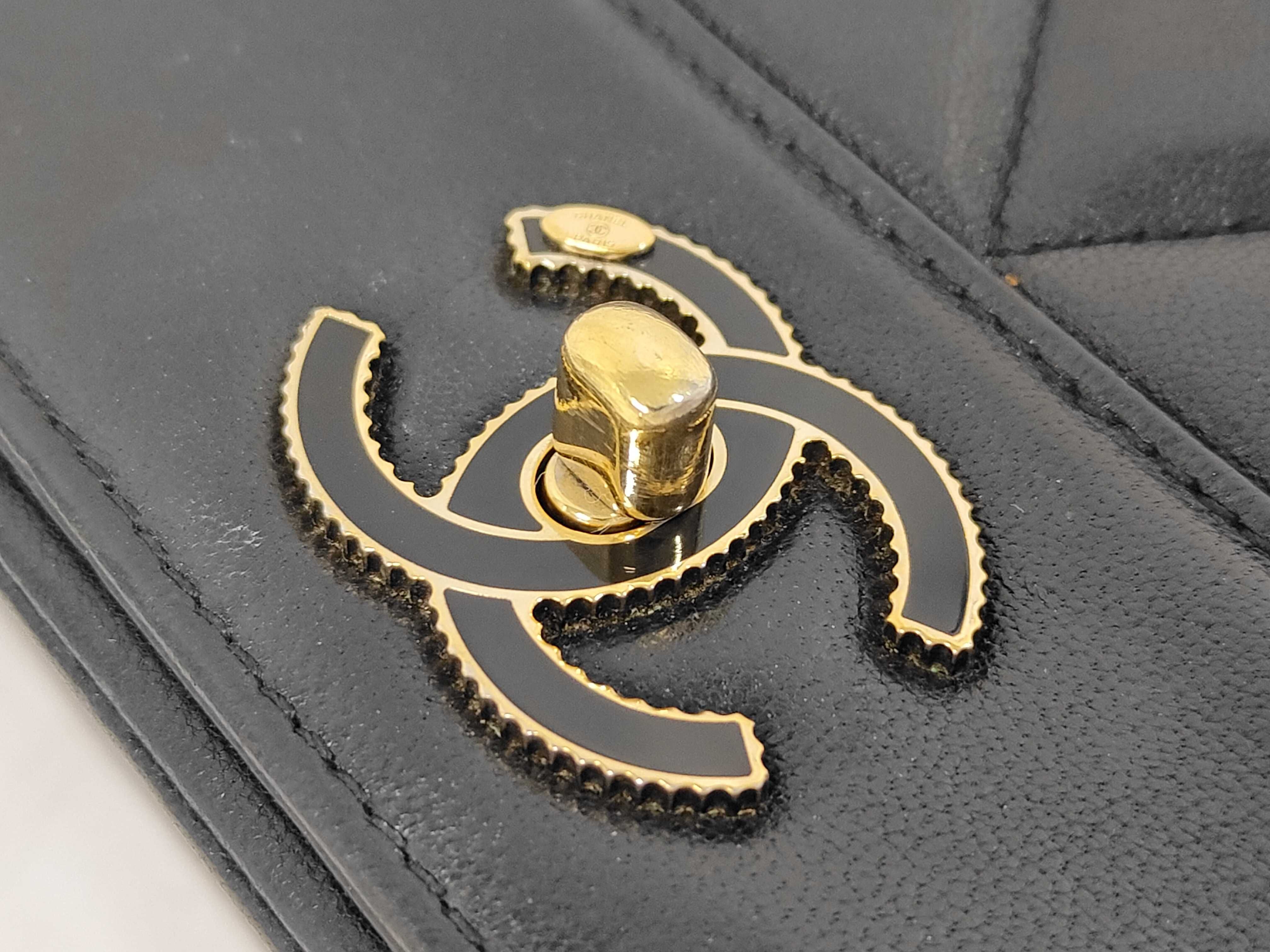 Chevron V-stitch Chain Shoulder Bag, Lambskin, Black, Gold Hardware, with original seal, serial number 24-series. — view 10