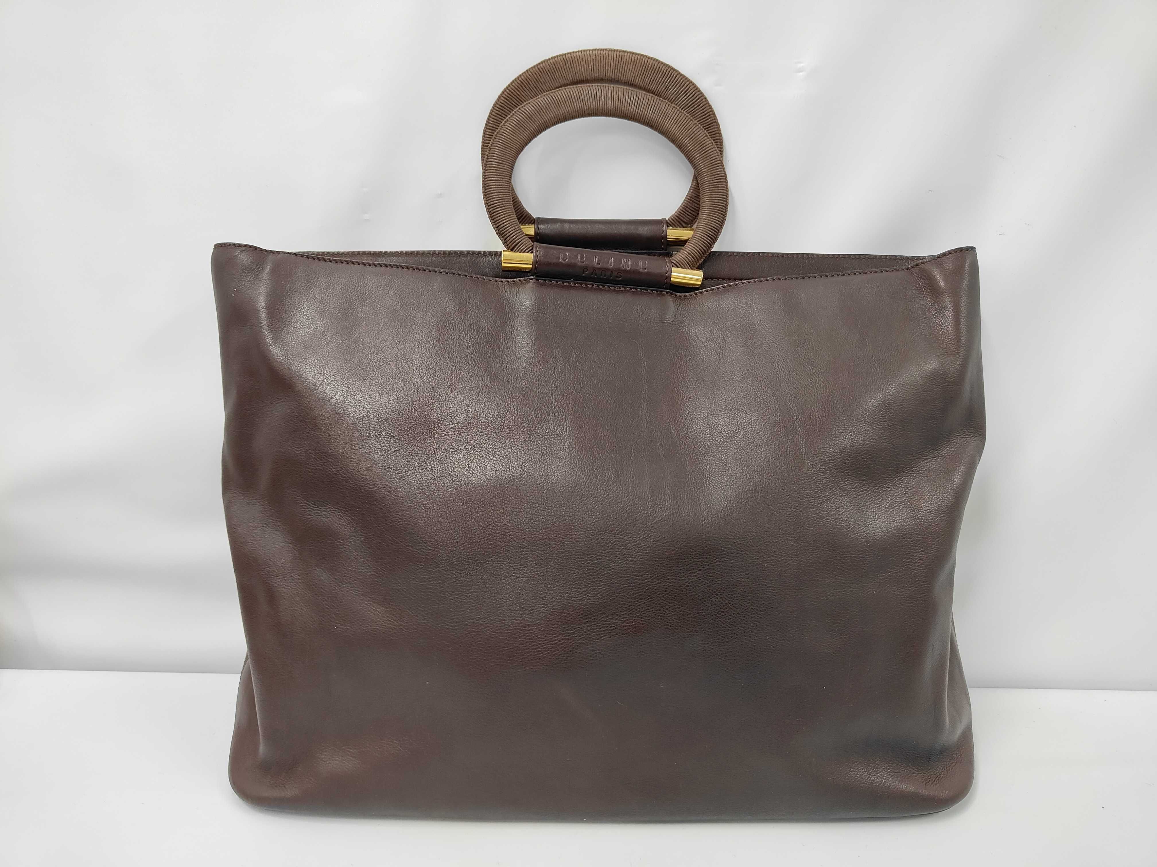 Top Handle Circle Handle Leather Tote Bag