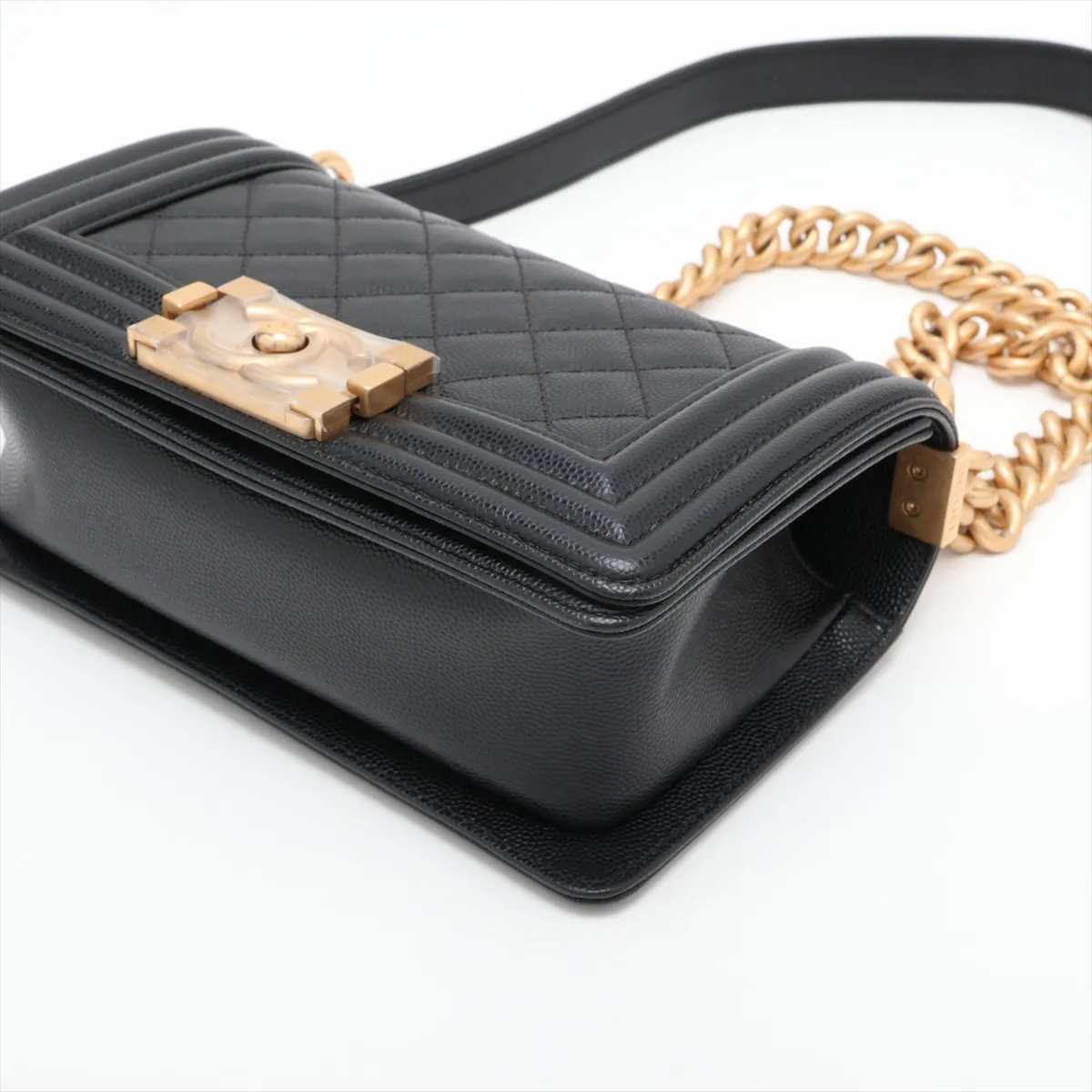 [Individually packaged] Chanel Boy 20 Small Caviar Skin Chain Shoulder Bag, Black with Gold Hardware, 29253944, Serial Number 29, A67085 — view 3