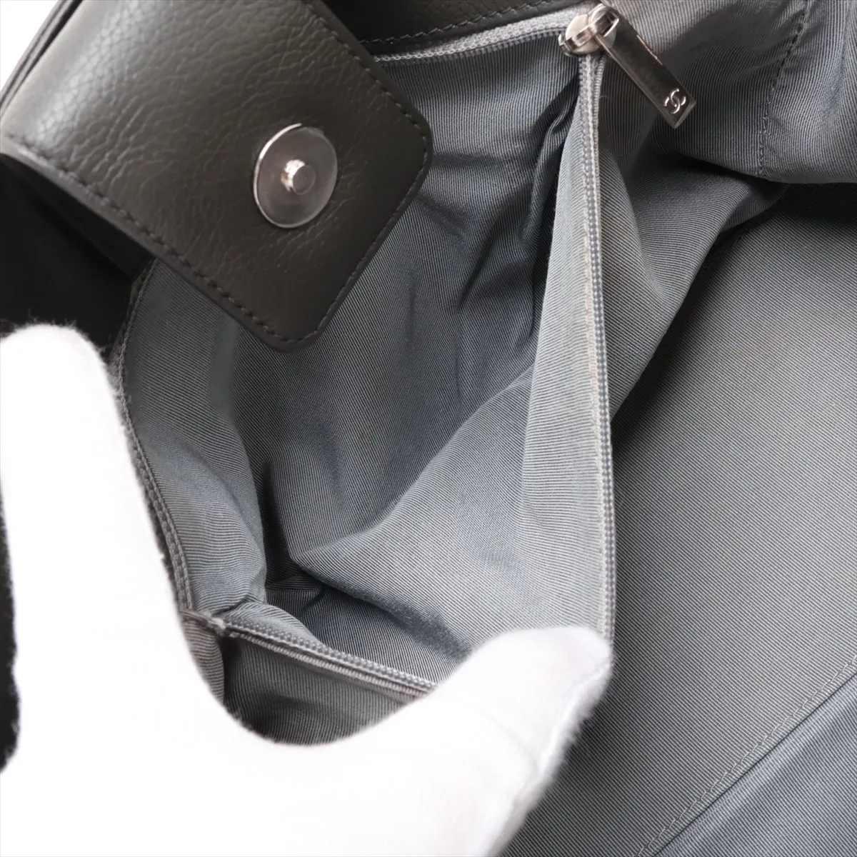Executive Leather Tote Bag, Khaki, Silver Hardware, 17014702, Serial Number 17 — view 8