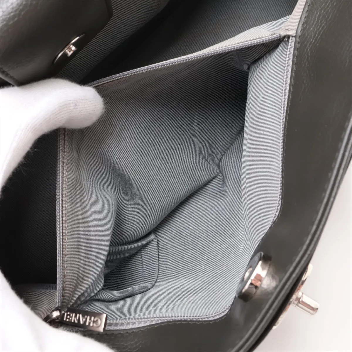 Executive Leather Tote Bag, Khaki, Silver Hardware, 17014702, Serial Number 17 — view 9