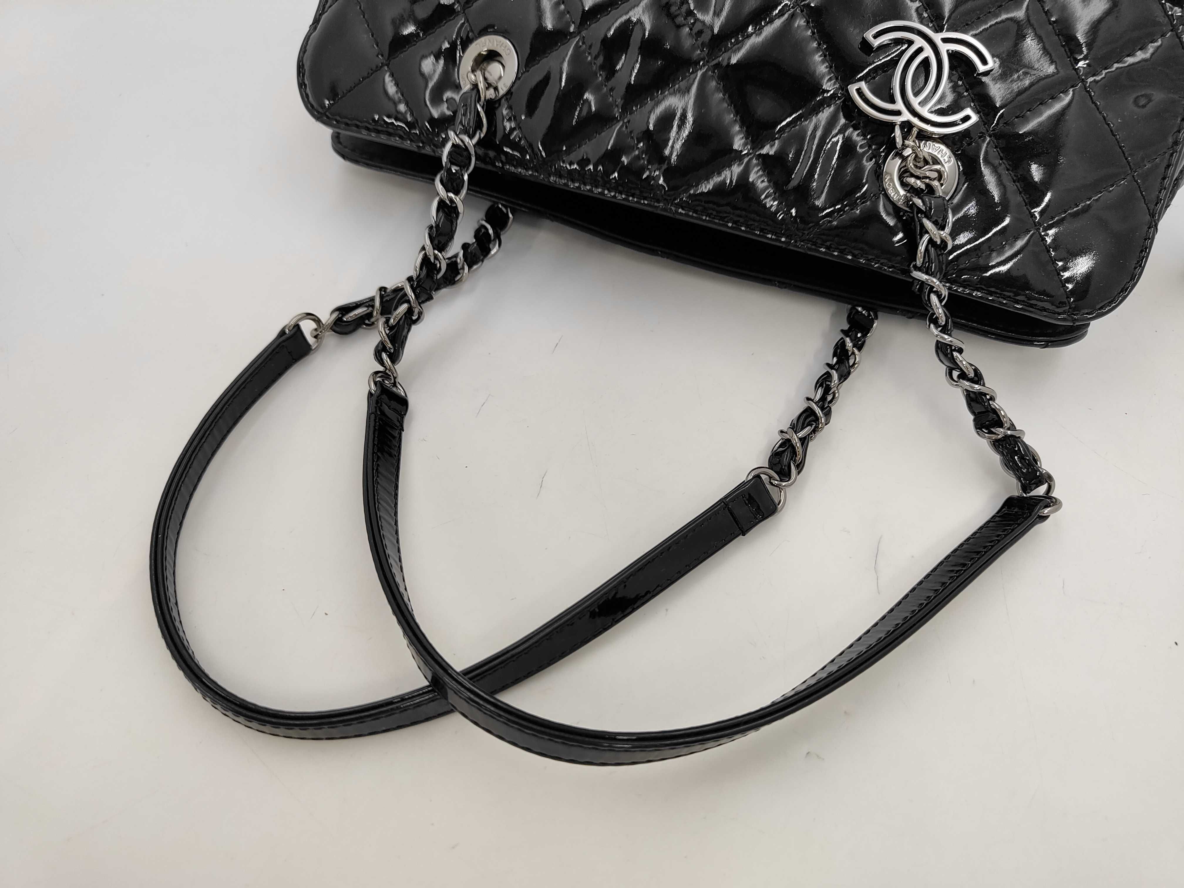 Coco Allure Black Quilted Patent Leather Shoulder Bag with Gold Hardware — view 5