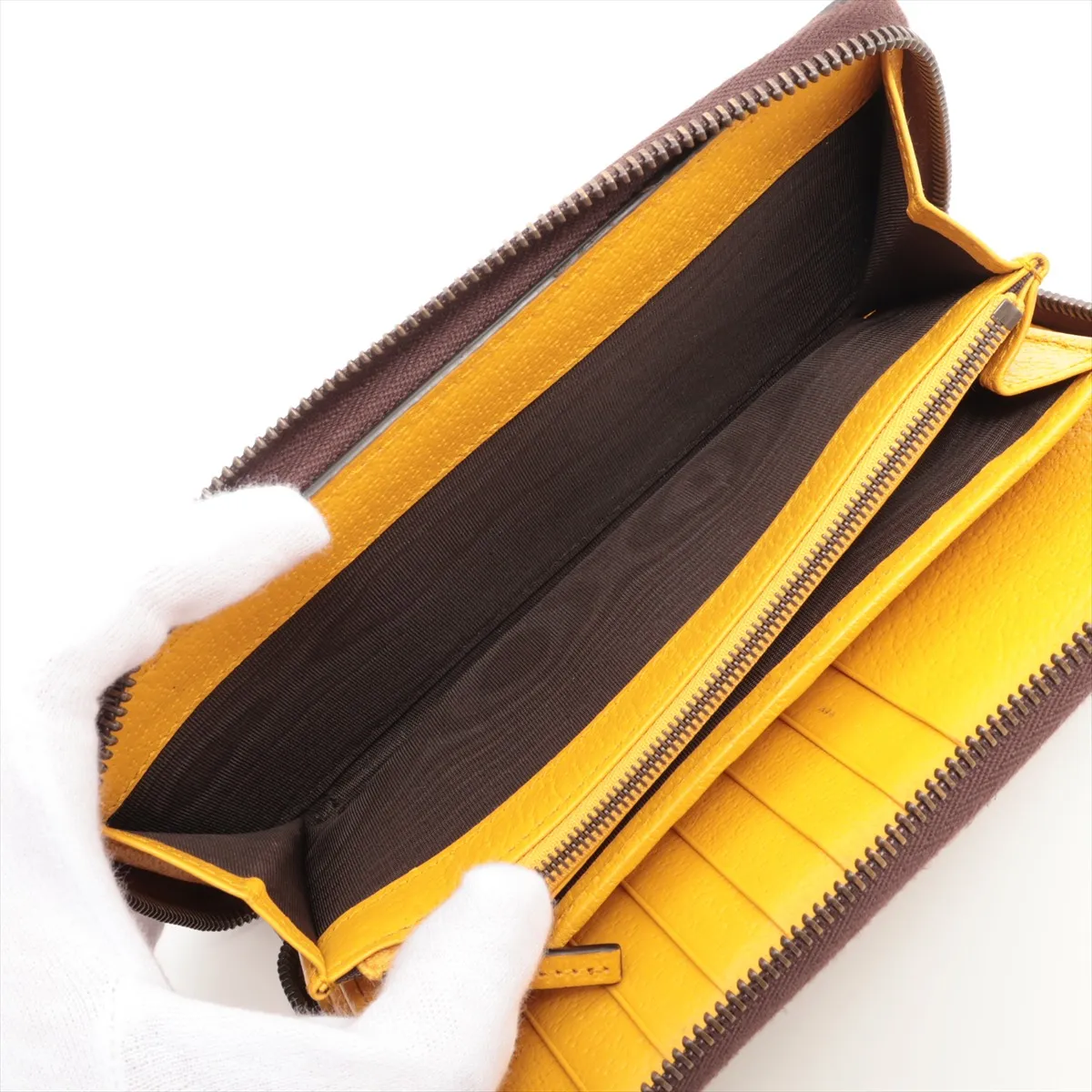 GG Supreme 473953 PVC x Leather Round Zip Wallet Beige x Yellow — view 4