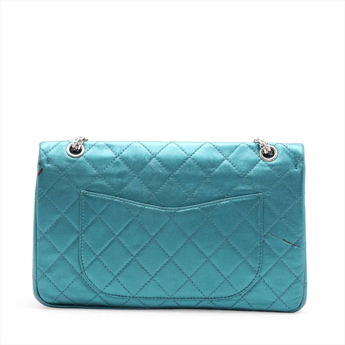 Matelassé 2.55 Large Leather Double Flap Double Chain Bag, Blue, Silver Hardware, 12717423, Serial Number 12, A37587 — view 2