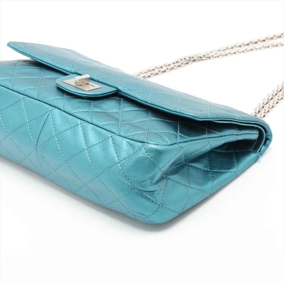 Matelassé 2.55 Large Leather Double Flap Double Chain Bag, Blue, Silver Hardware, 12717423, Serial Number 12, A37587 — view 3