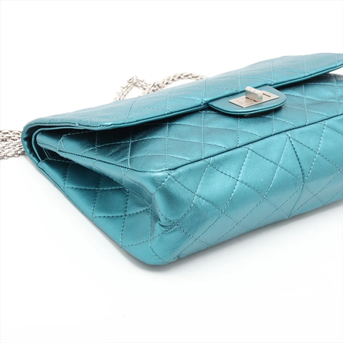 Matelassé 2.55 Large Leather Double Flap Double Chain Bag, Blue, Silver Hardware, 12717423, Serial Number 12, A37587 — view 4