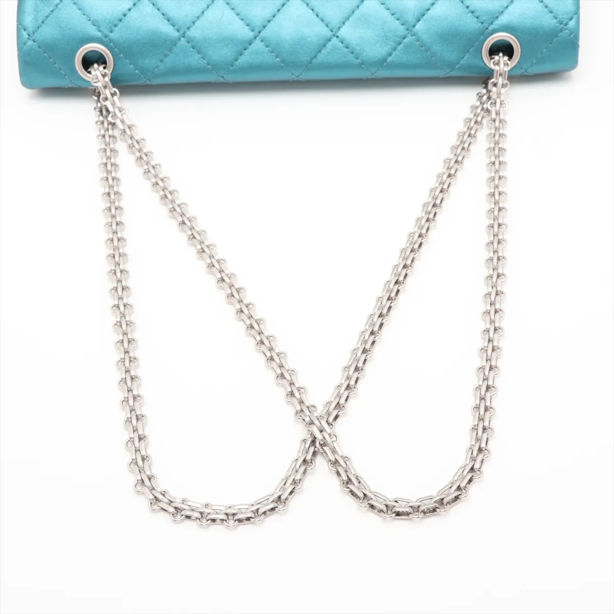 Matelassé 2.55 Large Leather Double Flap Double Chain Bag, Blue, Silver Hardware, 12717423, Serial Number 12, A37587 — view 5