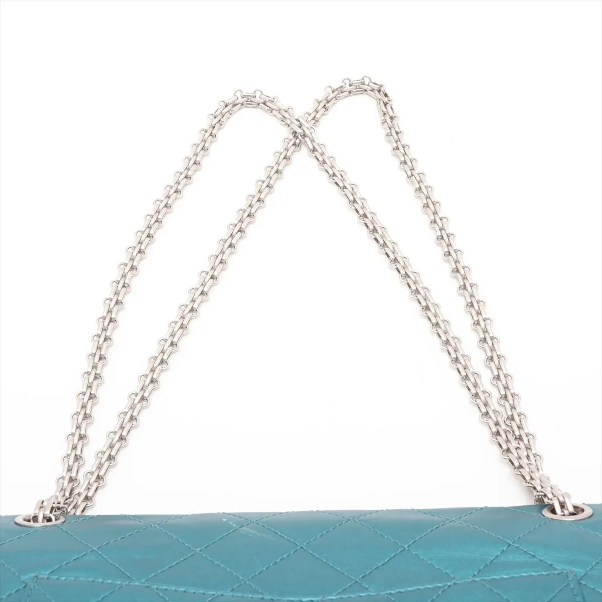 Matelassé 2.55 Large Leather Double Flap Double Chain Bag, Blue, Silver Hardware, 12717423, Serial Number 12, A37587 — view 6