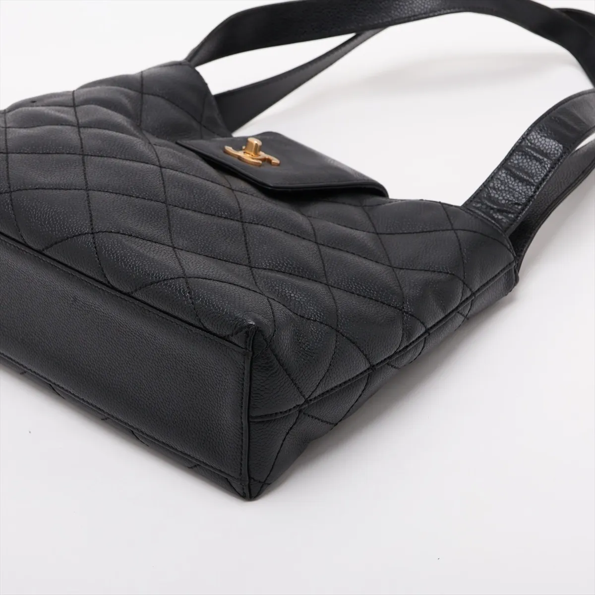 Matelassé Caviar Skin Tote Bag, Black with Gold Hardware, 6497835, Series 6 — view 3