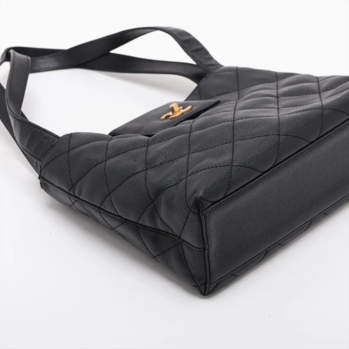 Matelassé Caviar Skin Tote Bag, Black with Gold Hardware, 6497835, Series 6 — view 4