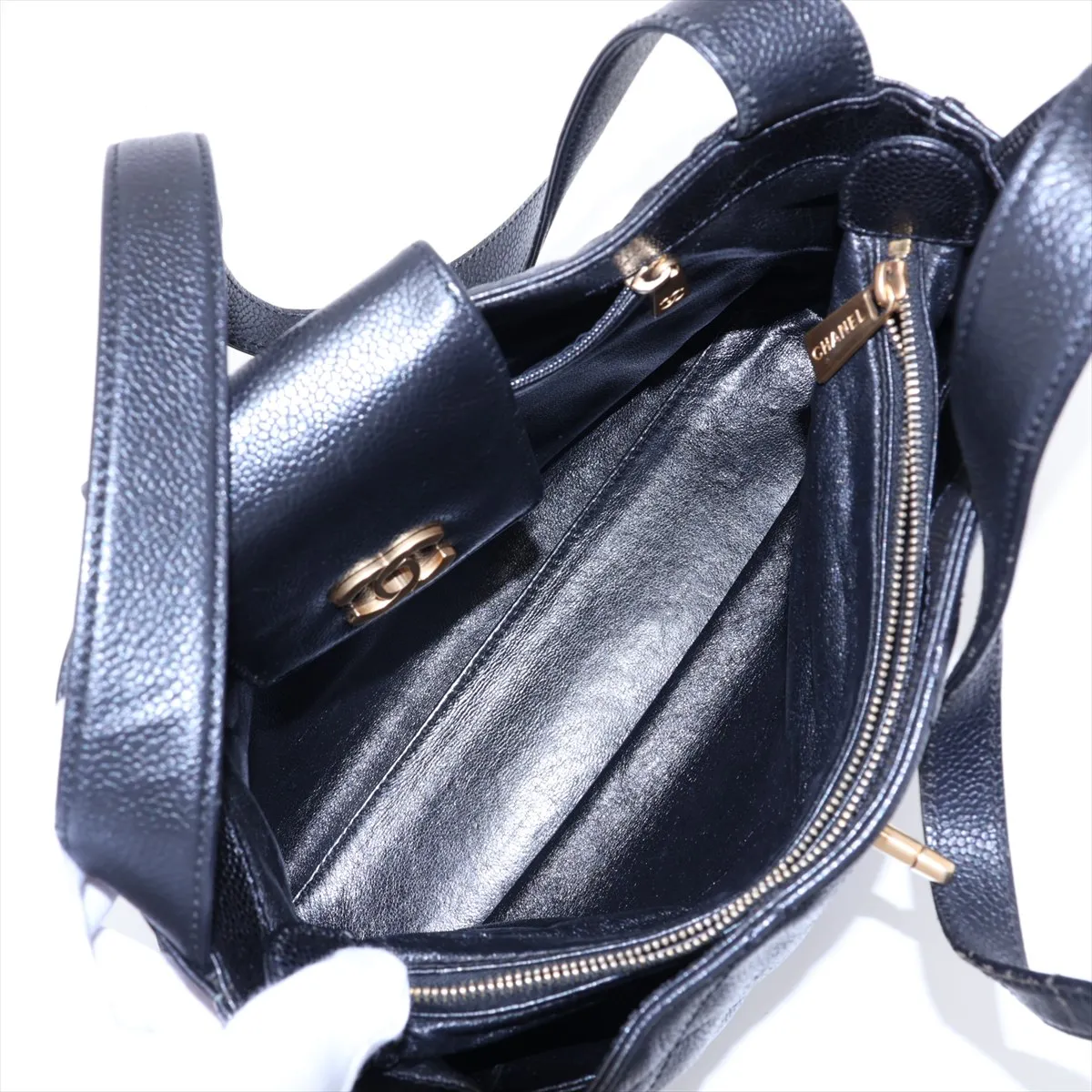 Matelassé Caviar Skin Tote Bag, Black with Gold Hardware, 6497835, Series 6 — view 8