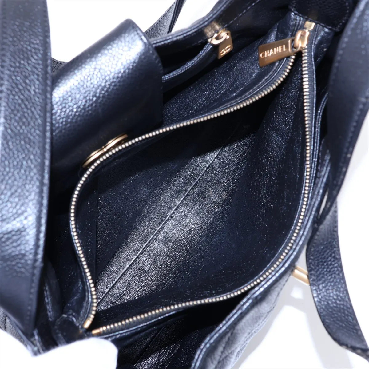 Matelassé Caviar Skin Tote Bag, Black with Gold Hardware, 6497835, Series 6 — view 9