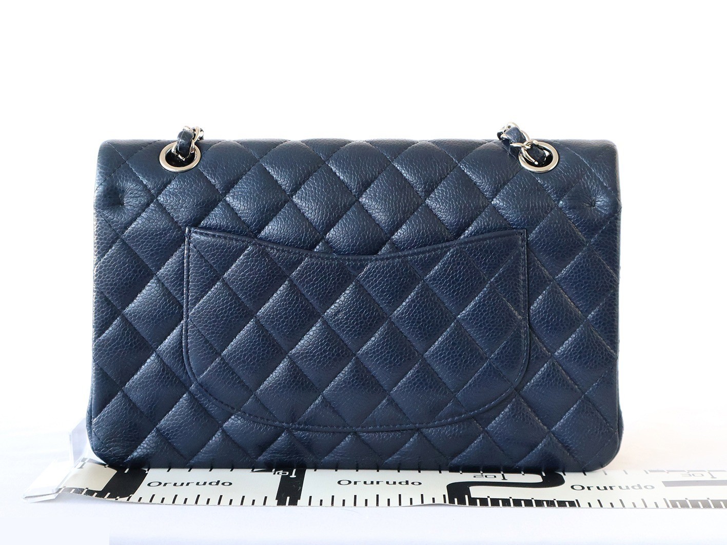 Caviar leather Matelassé 25 Double flap Double chain shoulder bag, navy — view 2