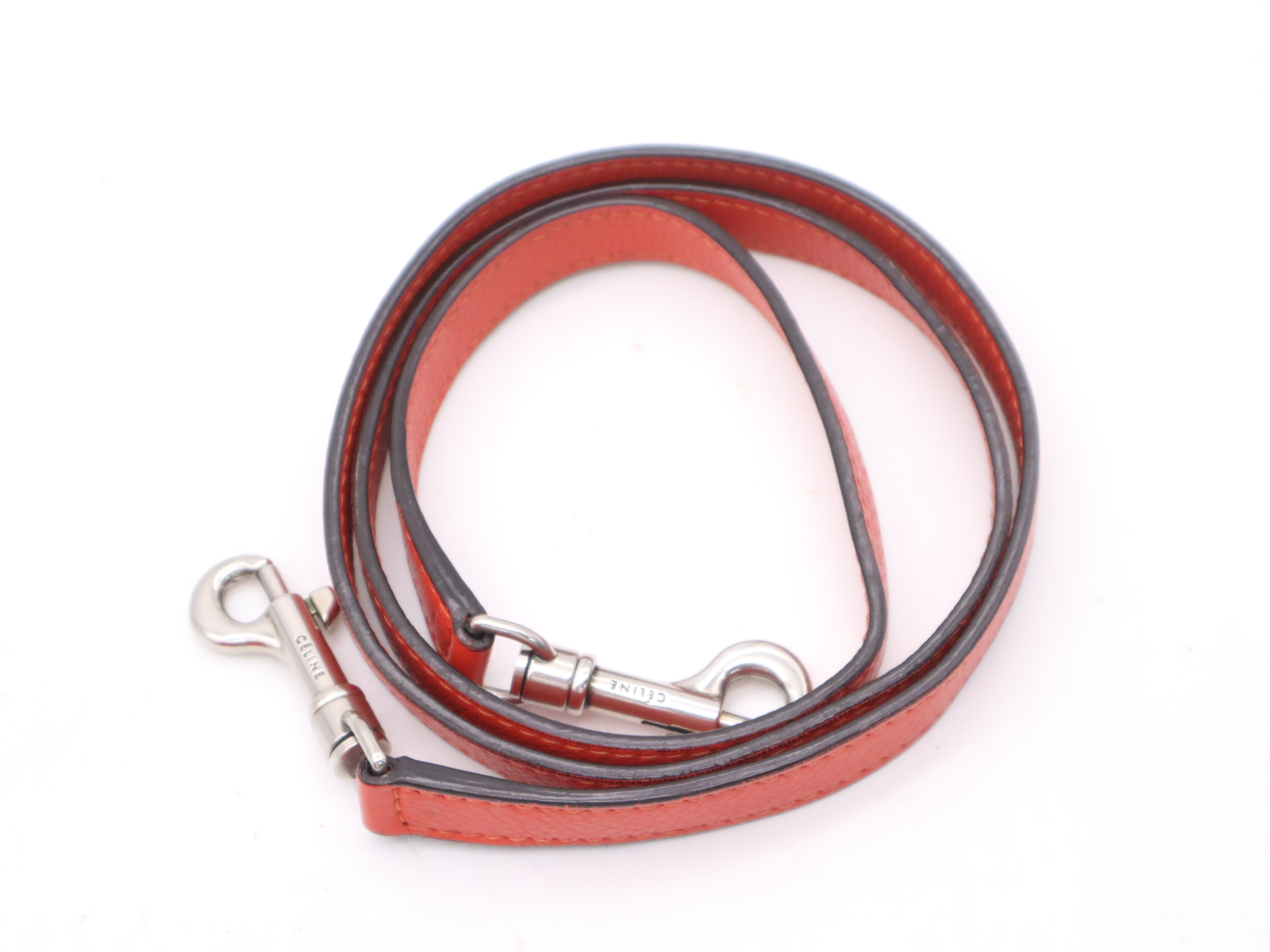 Leather Luggage Nano Shopper Handbag, Orange, Silver Hardware, with Shoulder Strap — view 13