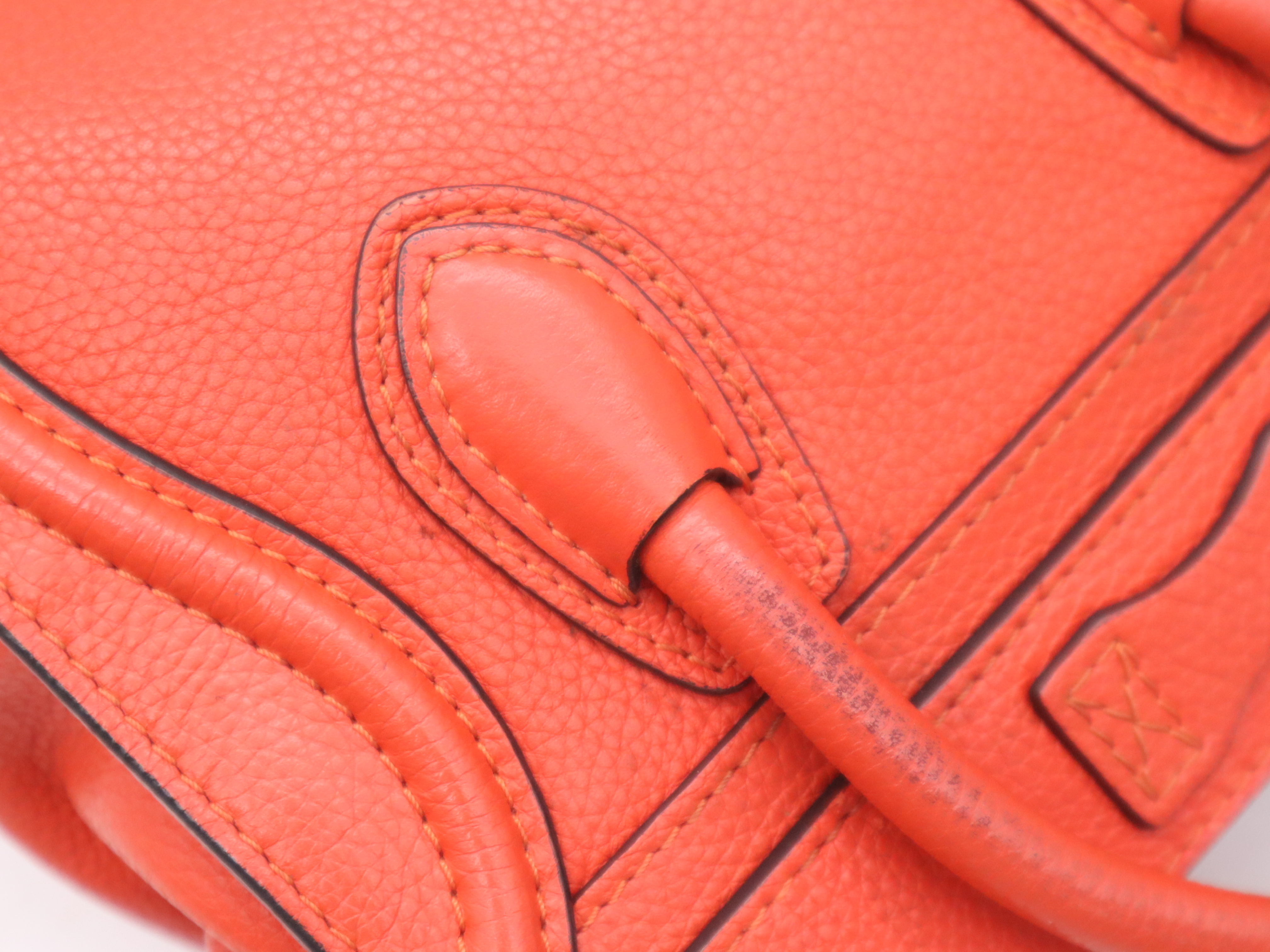 Leather Luggage Nano Shopper Handbag, Orange, Silver Hardware, with Shoulder Strap — view 7