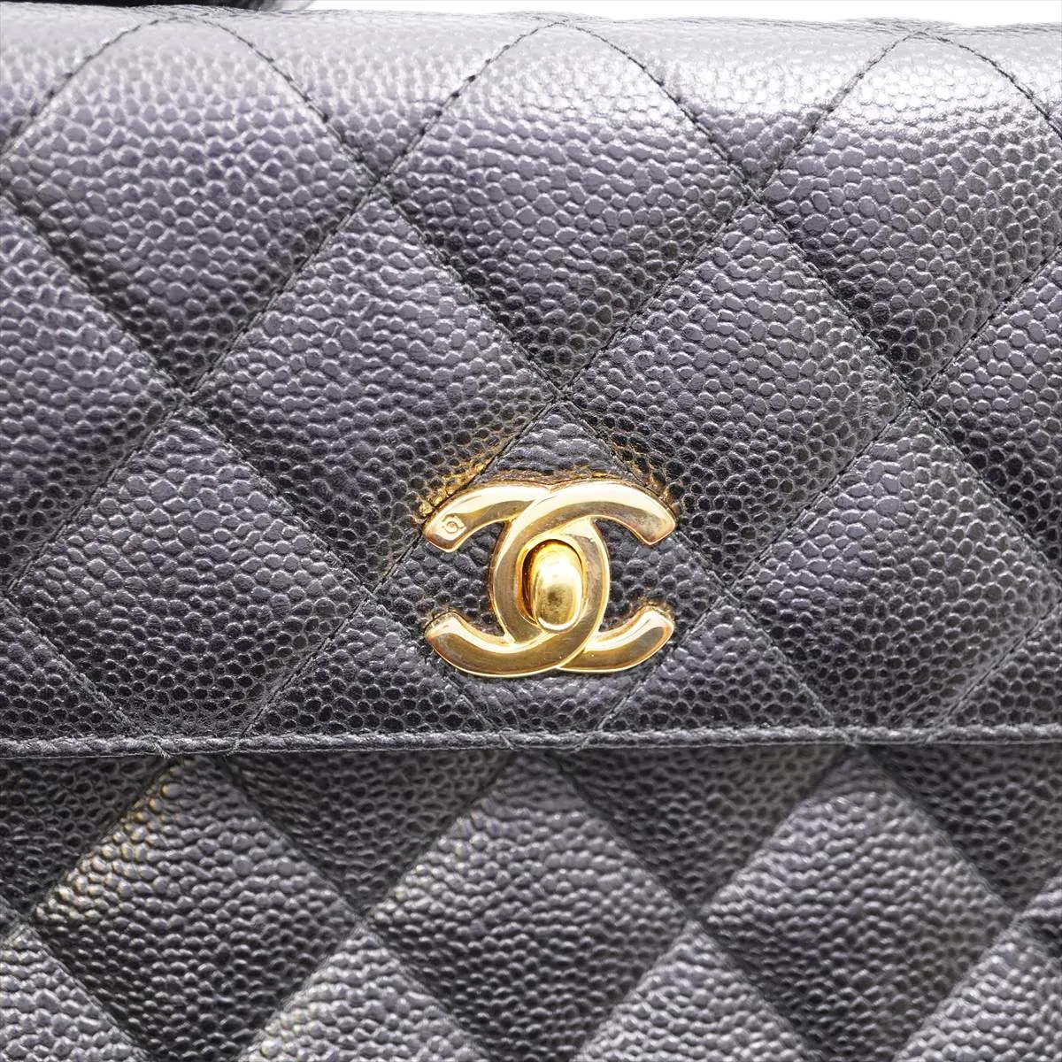 Matelassé Caviar Skin Shoulder Bag, Black with Gold Hardware, 4742471 (Serial Number 4), Dust Bag Included. — view 12