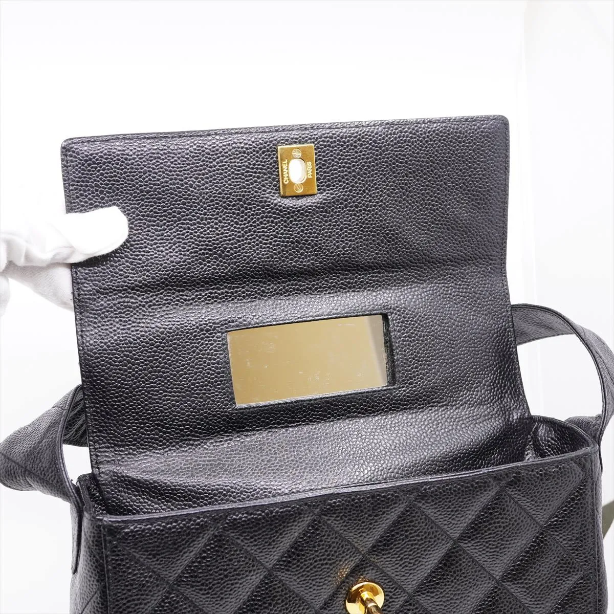 Matelassé Caviar Skin Shoulder Bag, Black with Gold Hardware, 4742471 (Serial Number 4), Dust Bag Included. — view 13