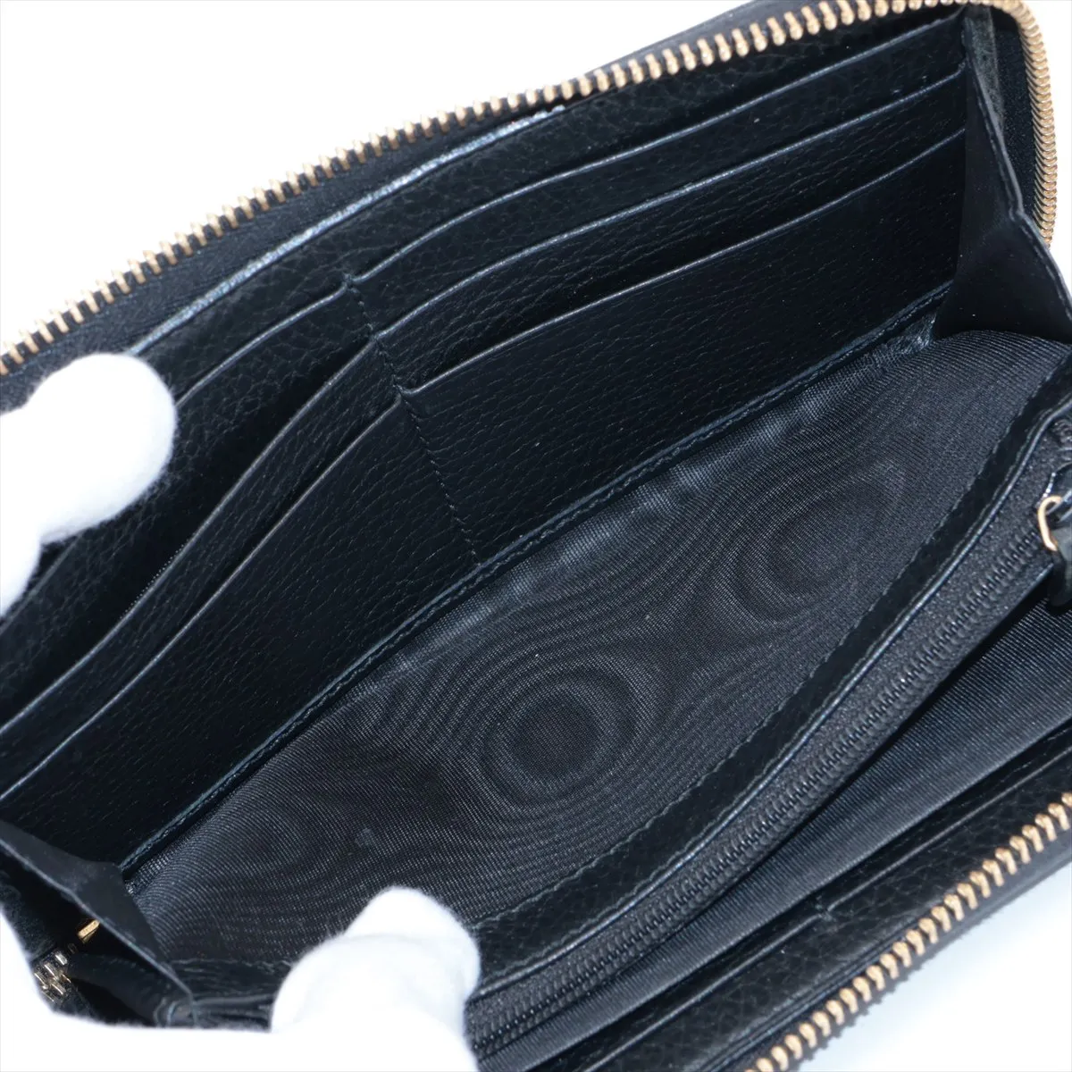 GG Marmont 456117 Leather Round Zip Wallet Black — view 4