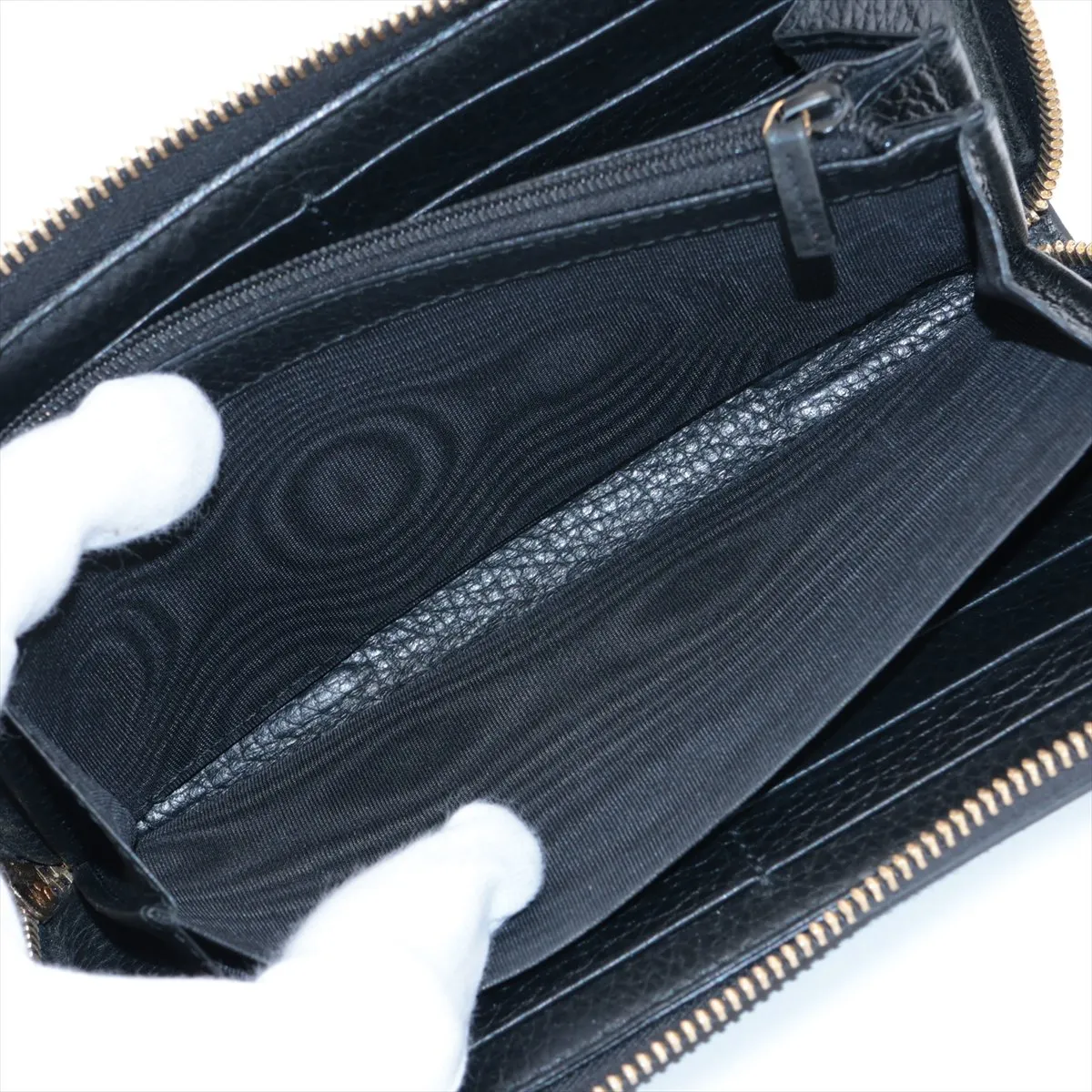 GG Marmont 456117 Leather Round Zip Wallet Black — view 5