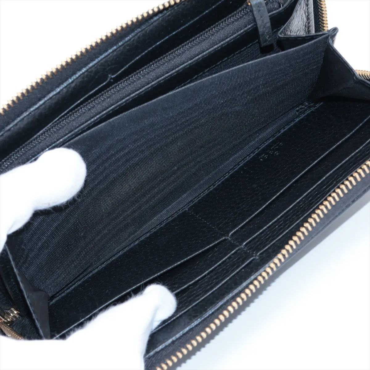 GG Marmont 456117 Leather Round Zip Wallet Black — view 6
