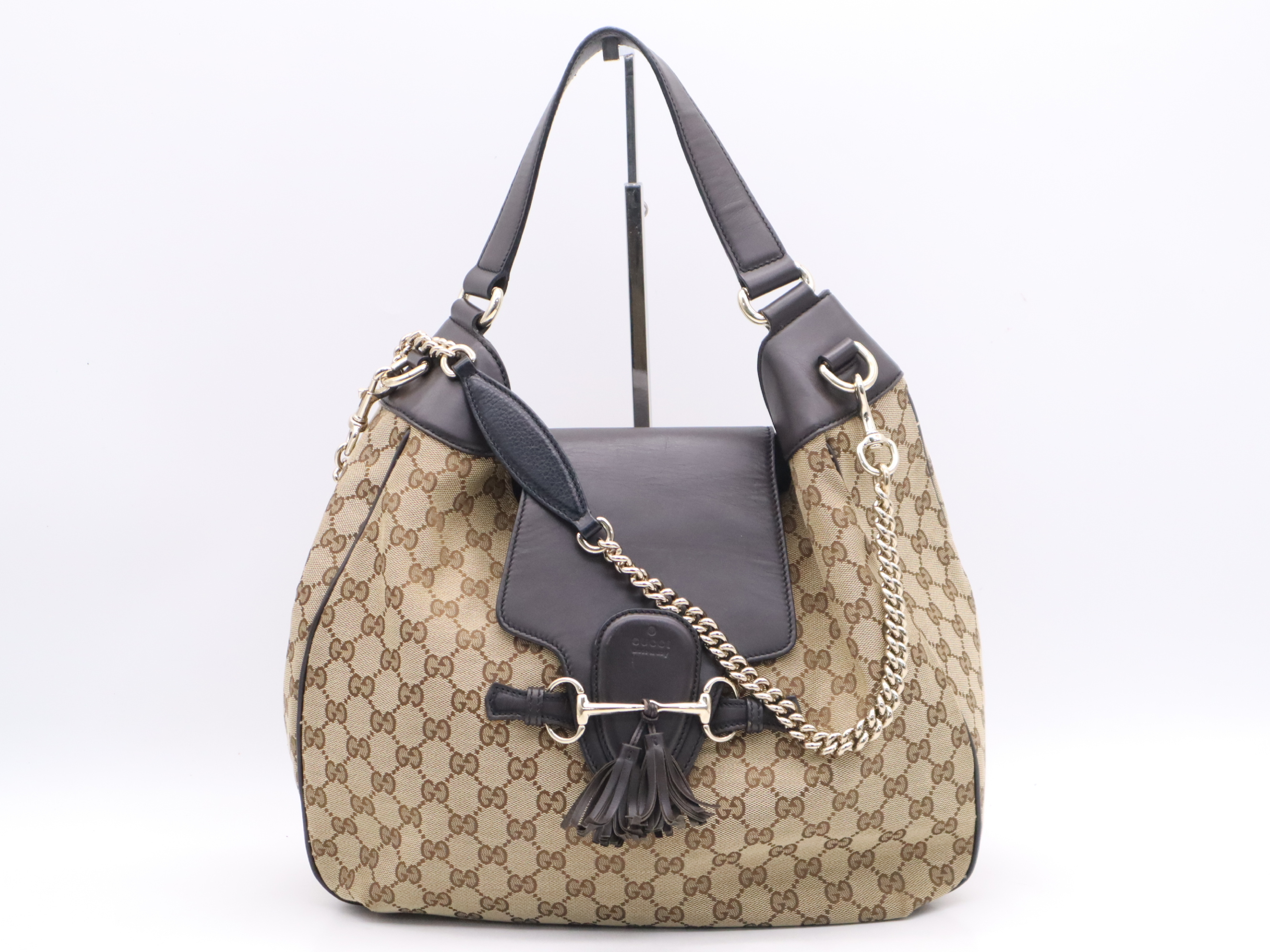 322226 GG Canvas Emily Tassel Hobo Chain Beige Brown Shoulder Bag