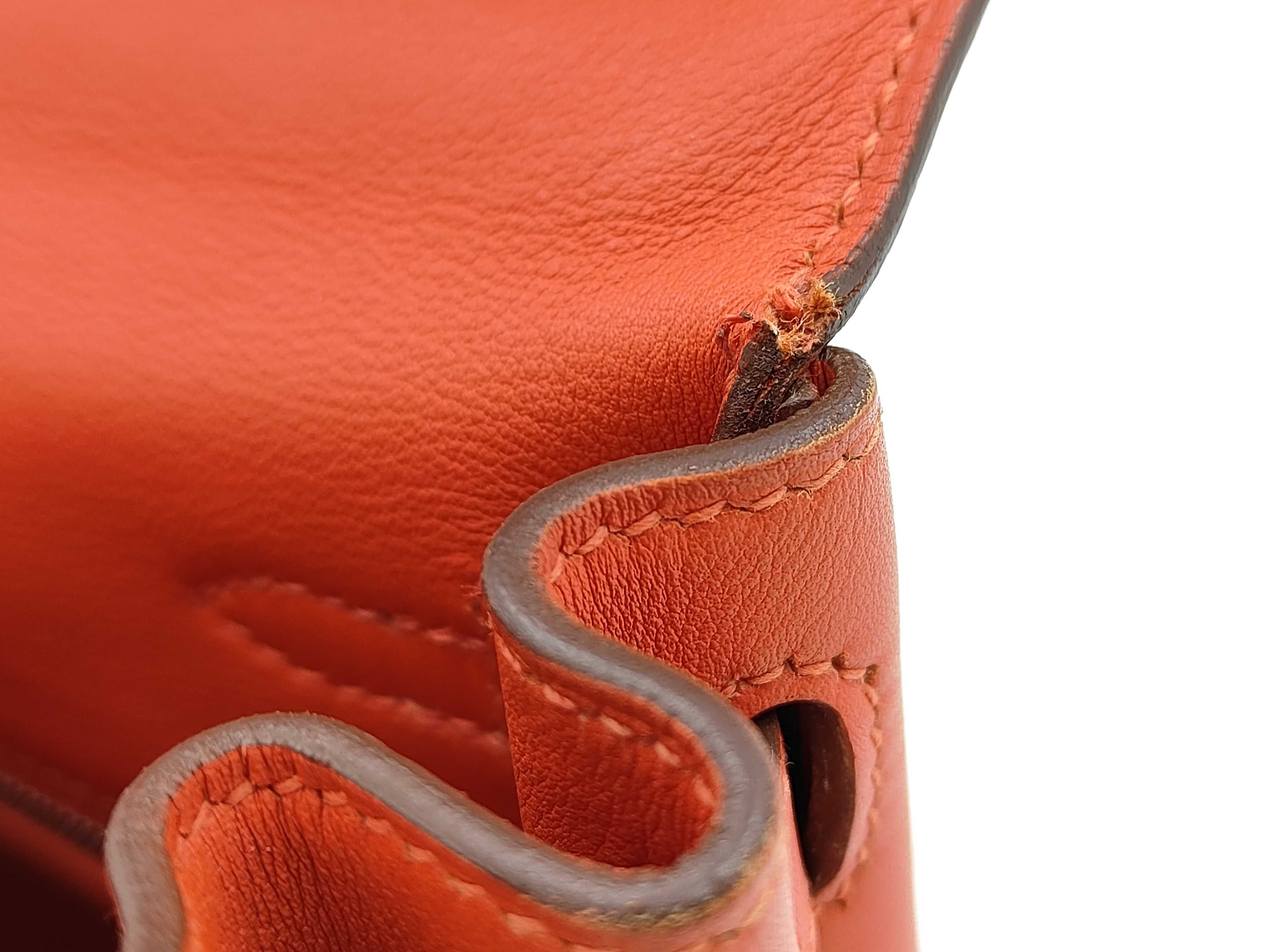 Kelly 25 Swift Orange Silver Hardware T Stamp Handbag — view 9