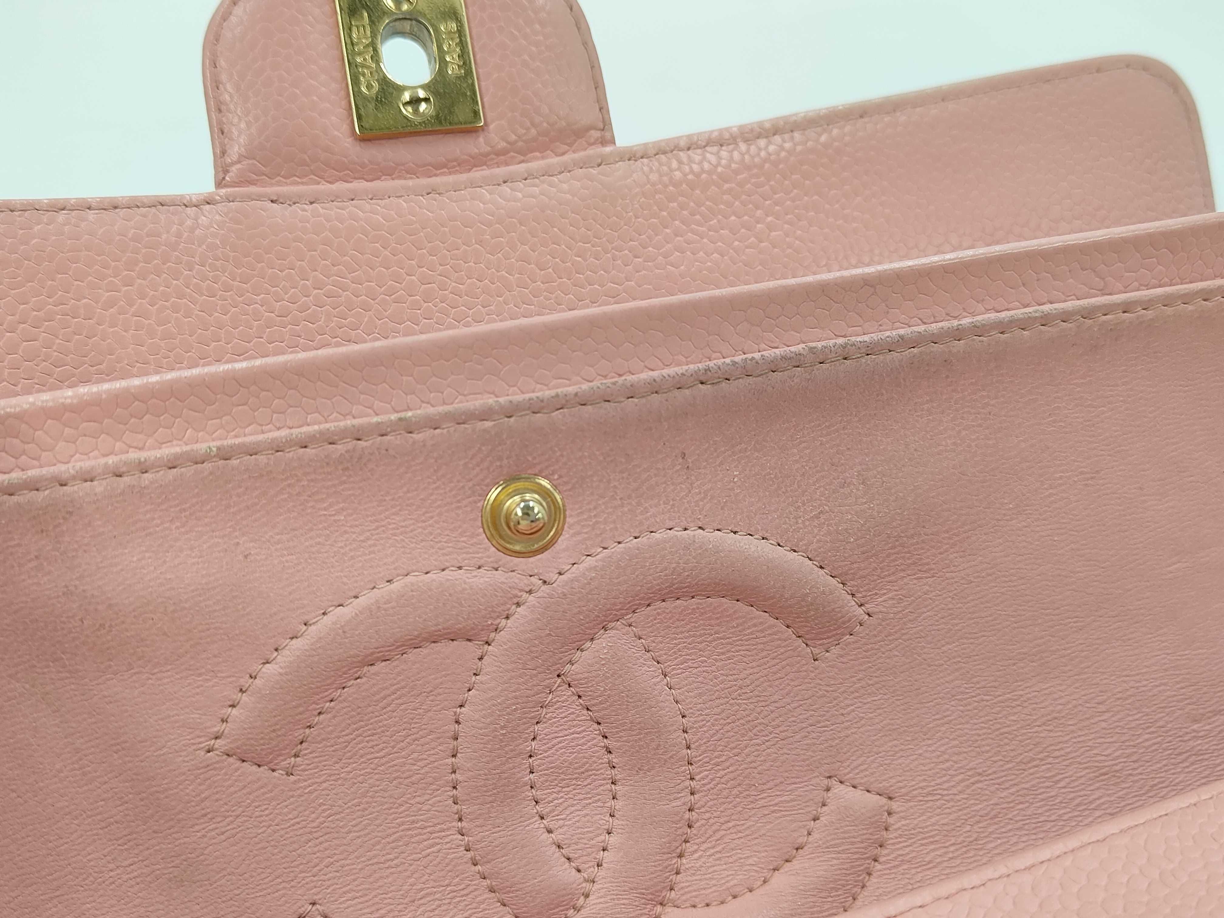 Caviar Skin Matelassé Double Flap Shoulder Bag, Pink, Size 25 — view 12