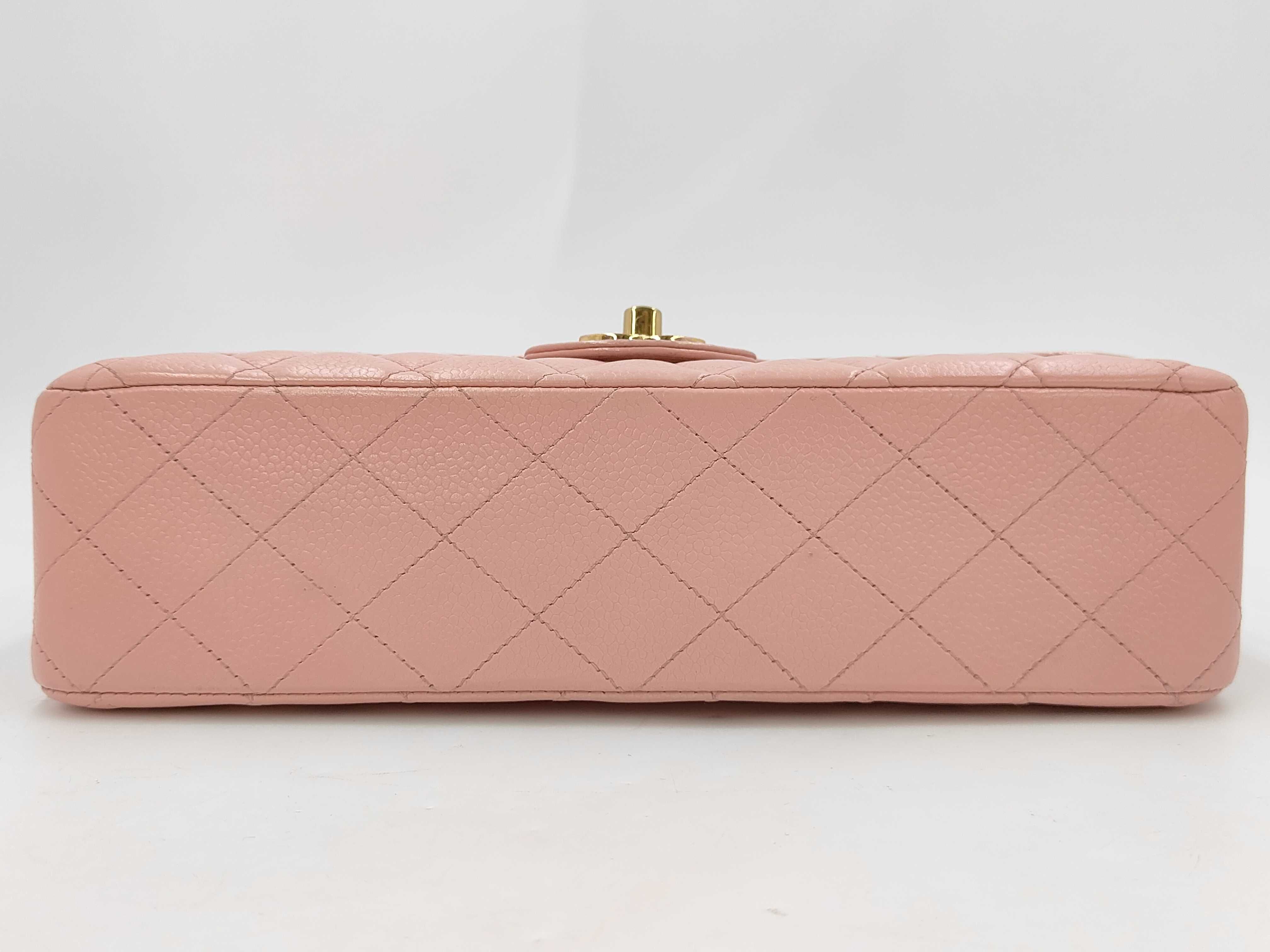Caviar Skin Matelassé Double Flap Shoulder Bag, Pink, Size 25 — view 3