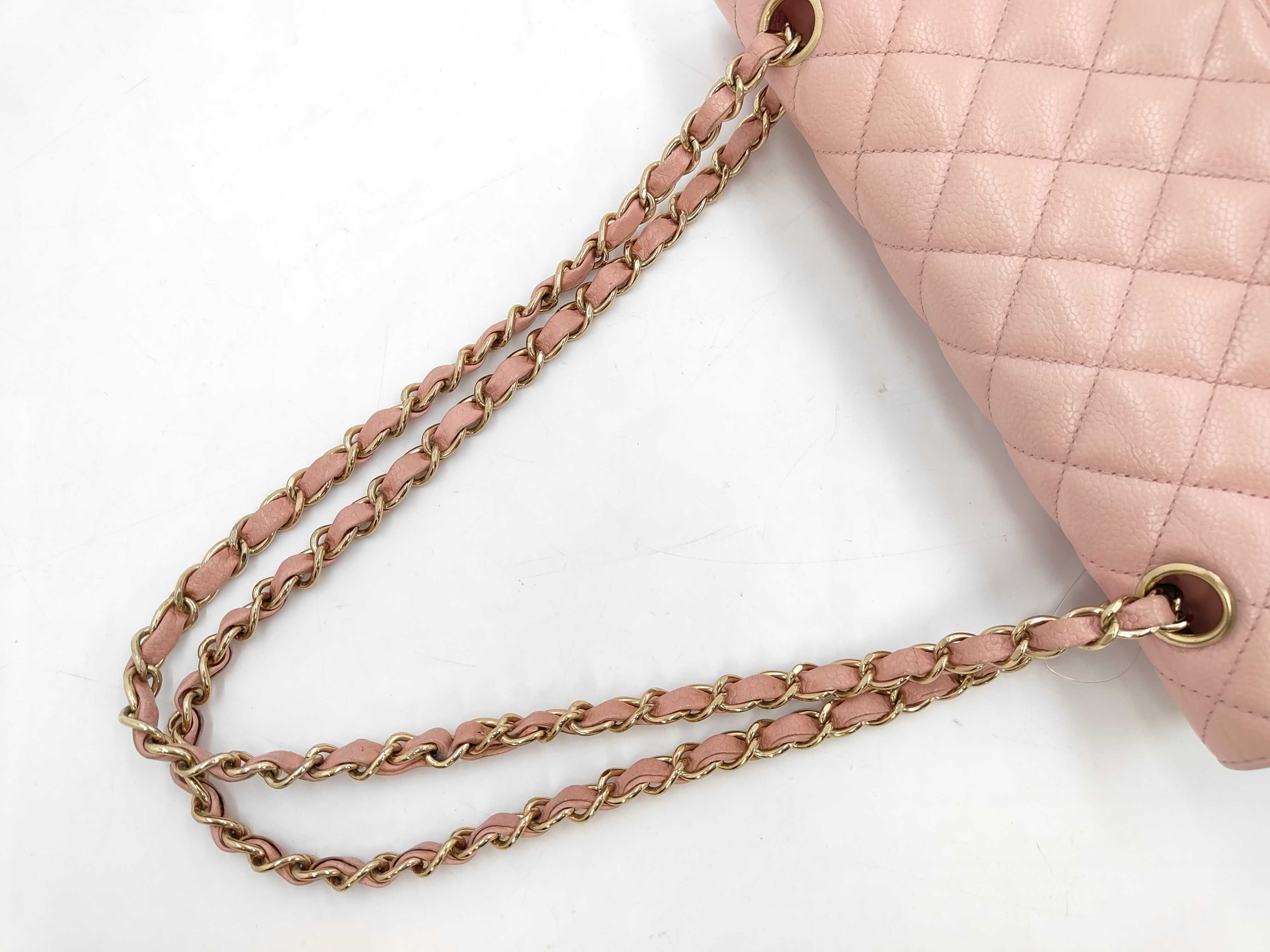 Caviar Skin Matelassé Double Flap Shoulder Bag, Pink, Size 25 — view 6