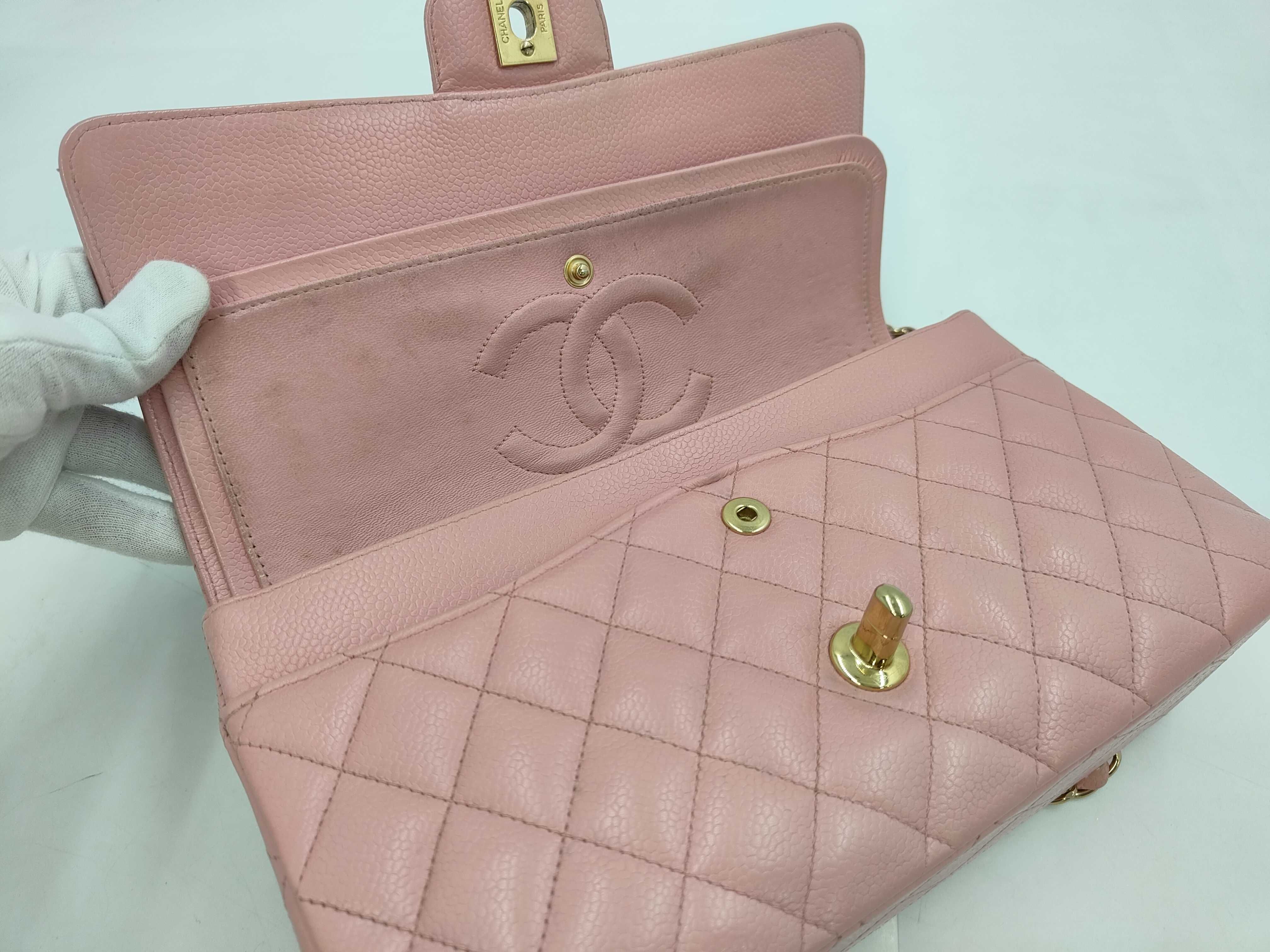 Caviar Skin Matelassé Double Flap Shoulder Bag, Pink, Size 25 — view 9