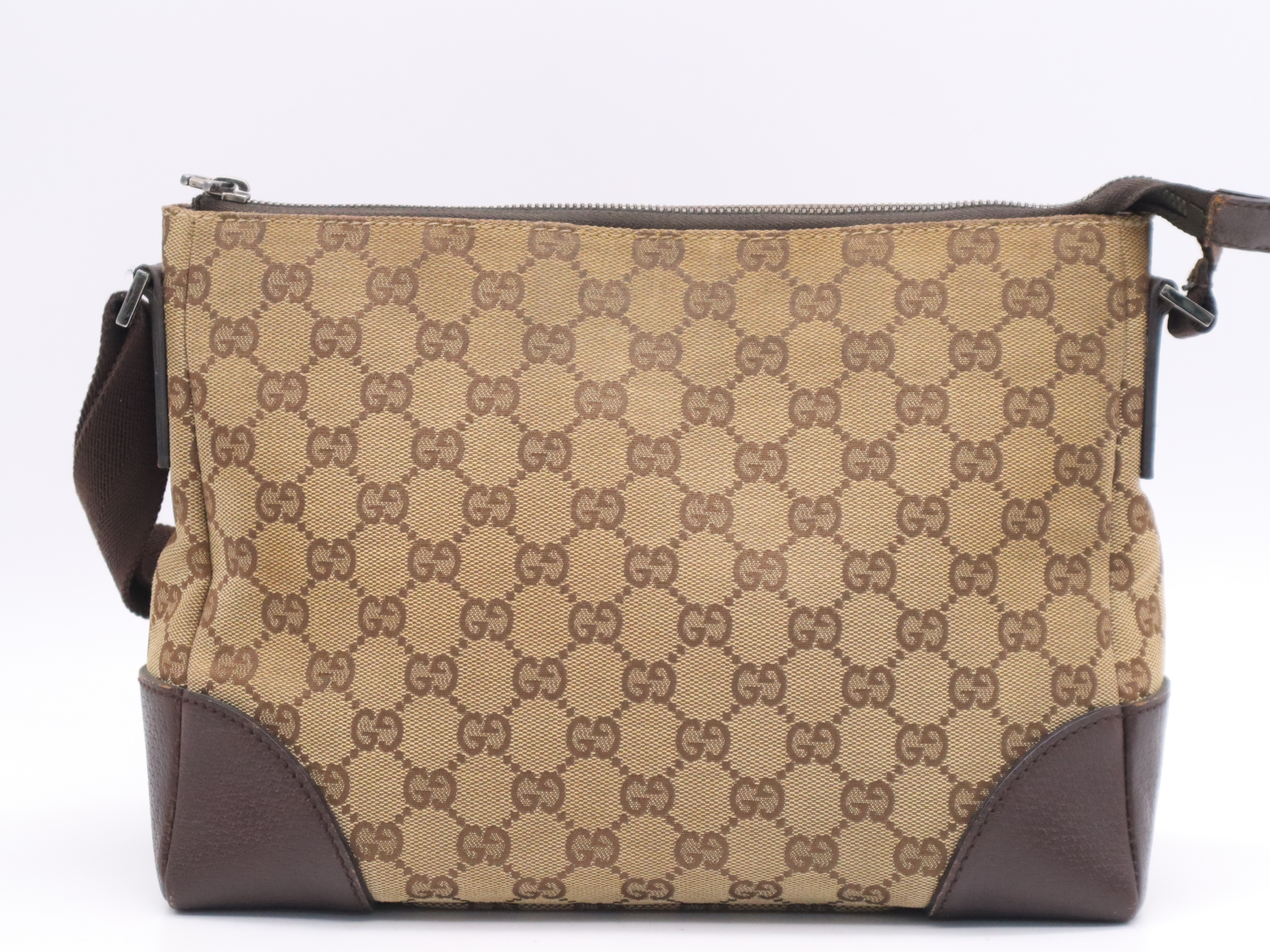 114273GG Canvas Shoulder Bag, Brown, Silver Hardware — view 2
