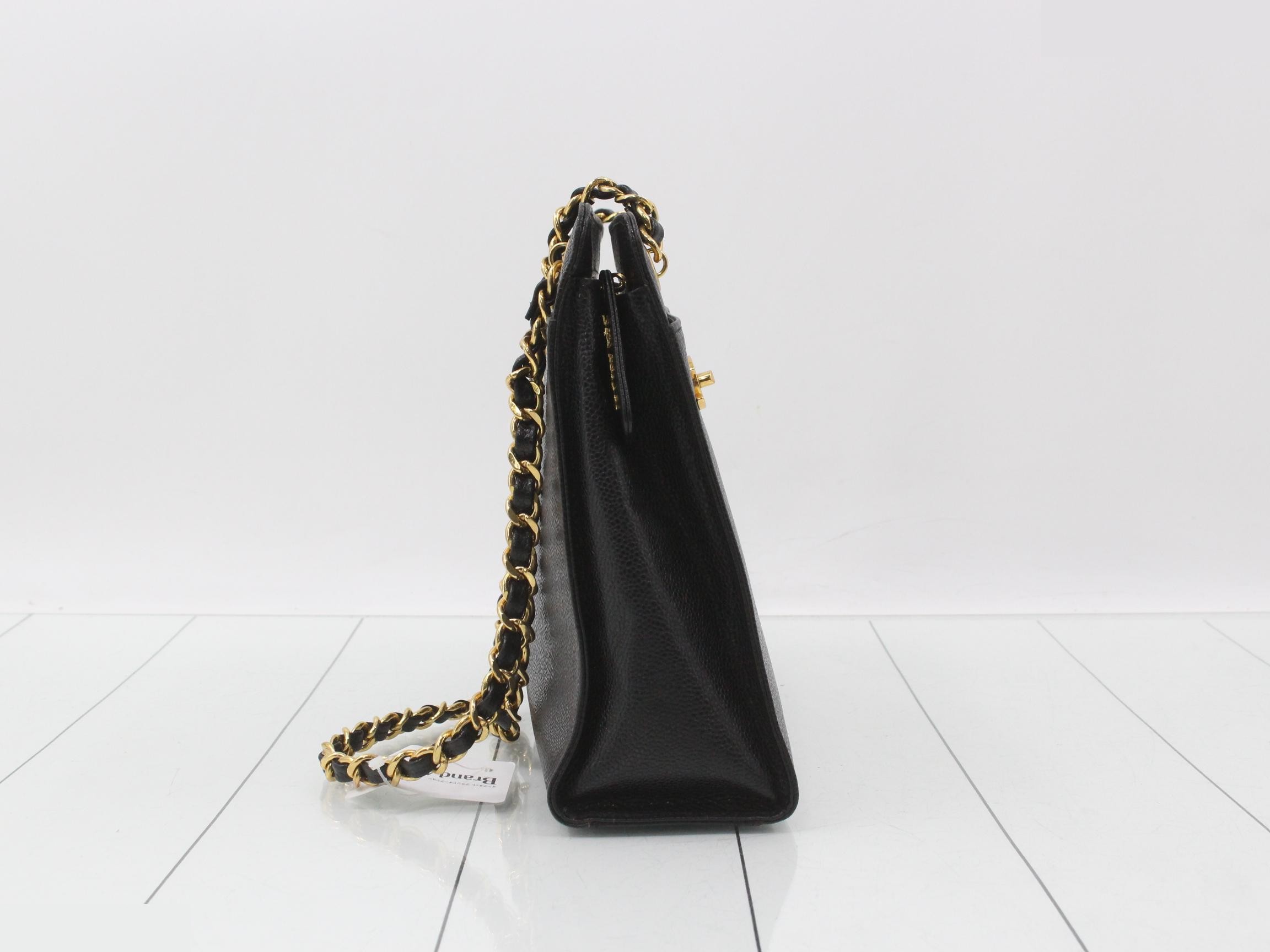 Caviar Skin Chain Tote, Black — view 4