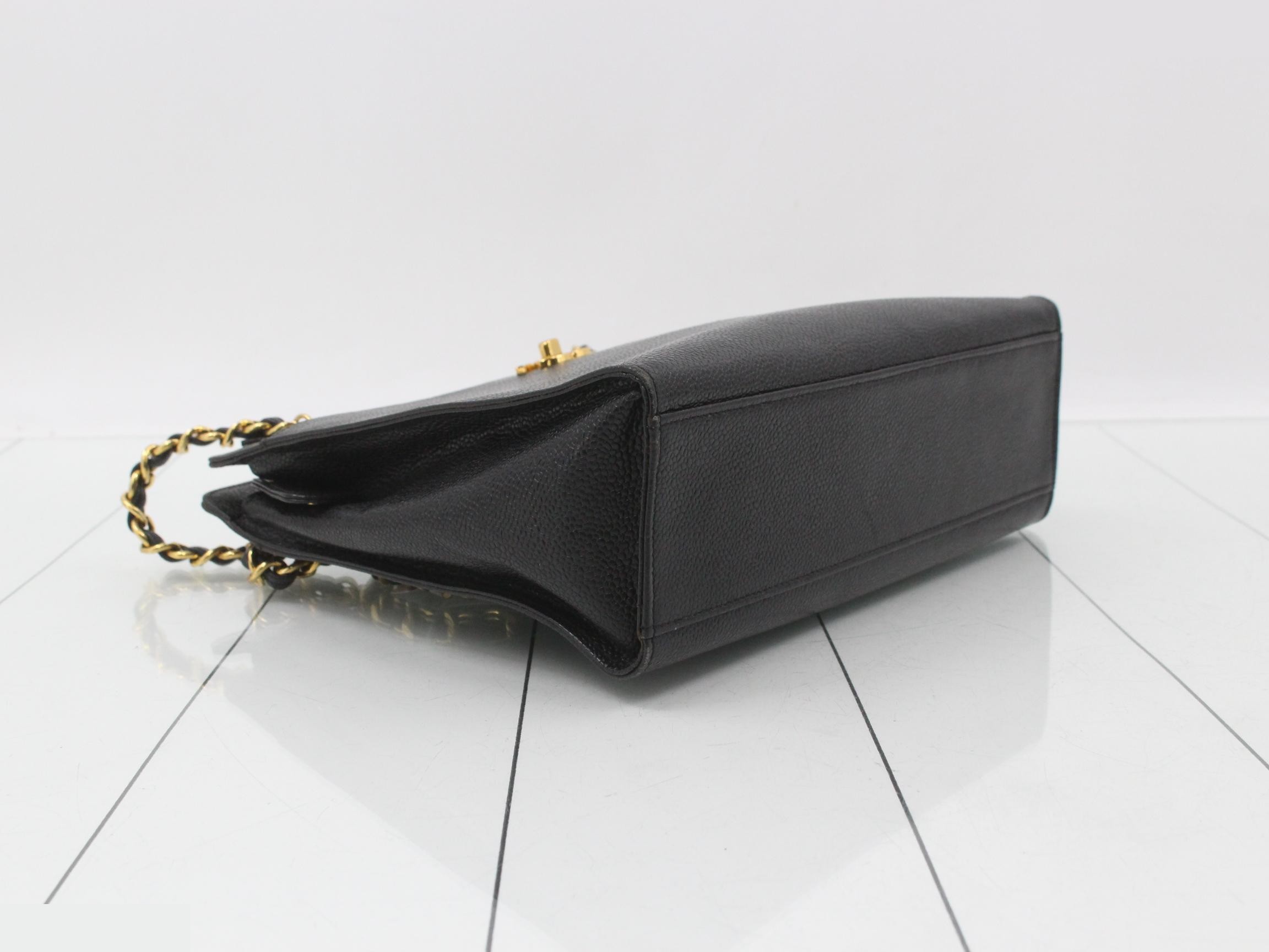 Caviar Skin Chain Tote, Black — view 5