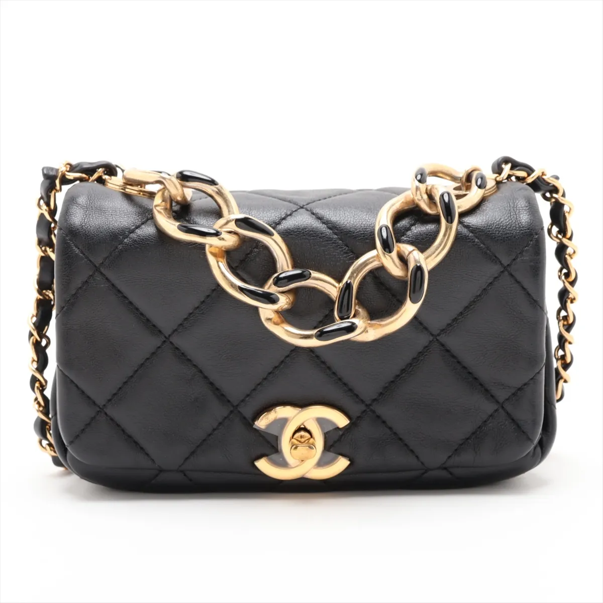 Matelassé Lambskin 2-Way Handbag, Black with Gold Hardware, LEC76KK4, Random Plate