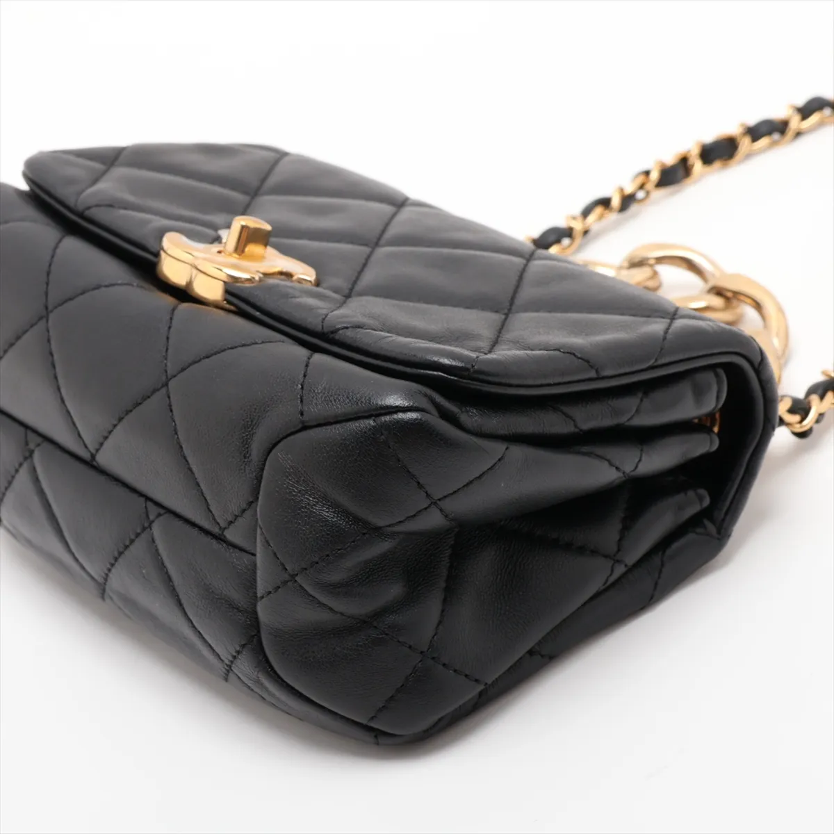 Matelassé Lambskin 2-Way Handbag, Black with Gold Hardware, LEC76KK4, Random Plate — view 3