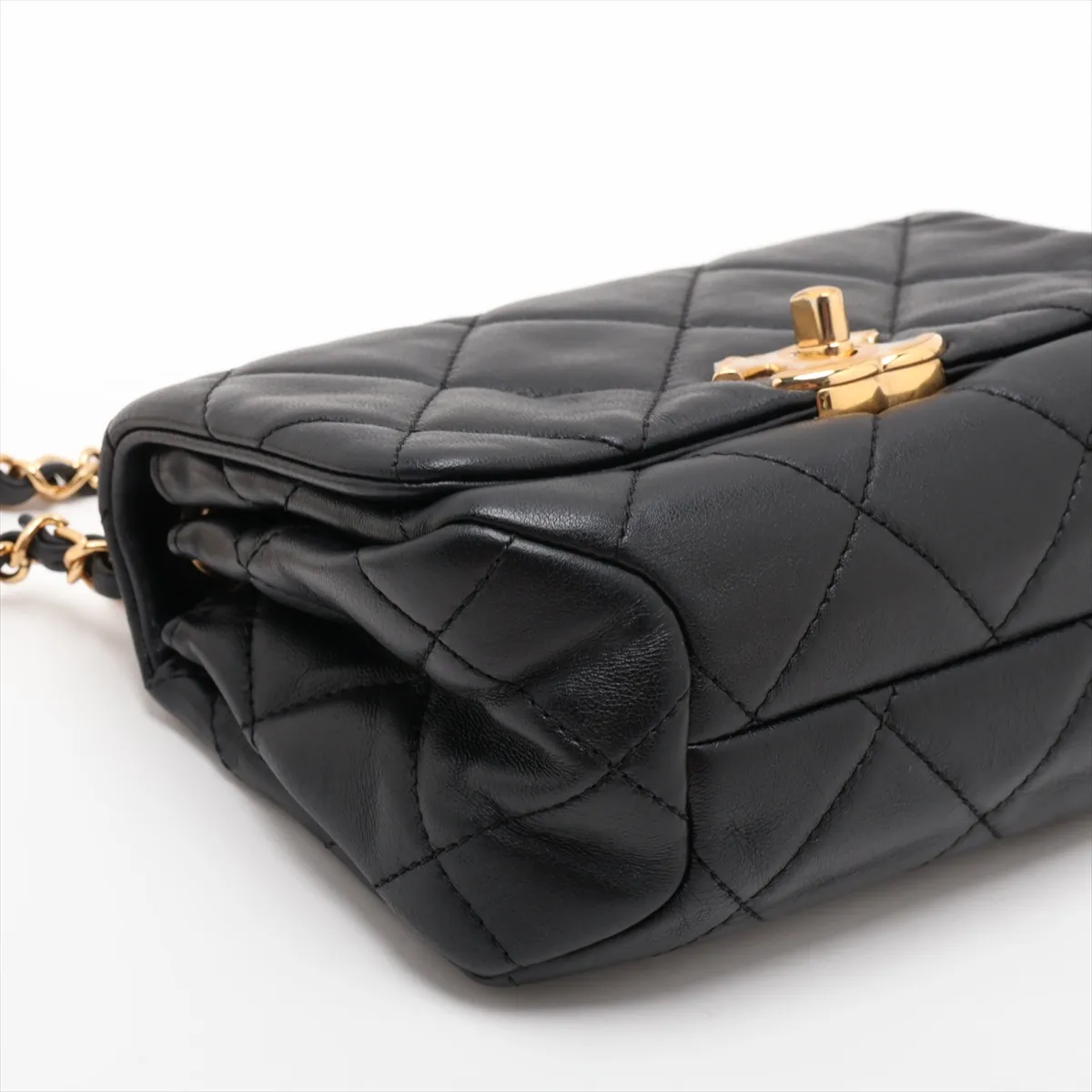 Matelassé Lambskin 2-Way Handbag, Black with Gold Hardware, LEC76KK4, Random Plate — view 4