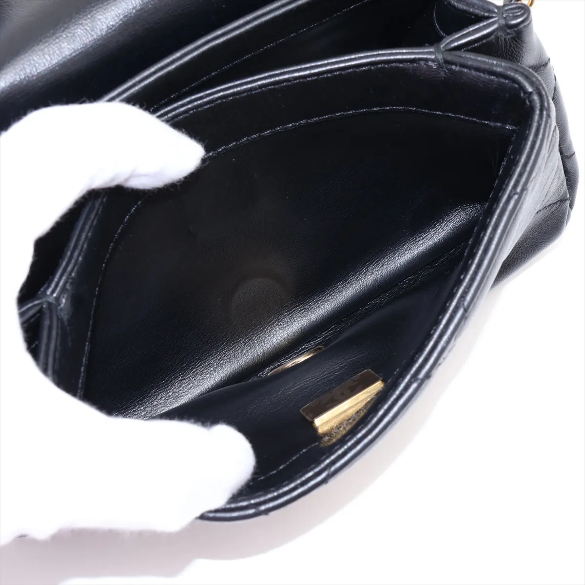 Matelassé Lambskin 2-Way Handbag, Black with Gold Hardware, LEC76KK4, Random Plate — view 6