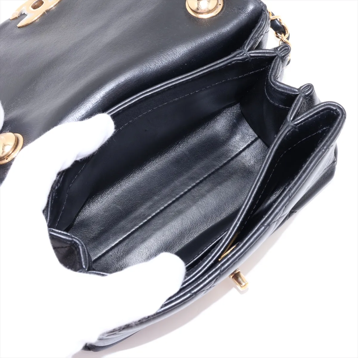 Matelassé Lambskin 2-Way Handbag, Black with Gold Hardware, LEC76KK4, Random Plate — view 7
