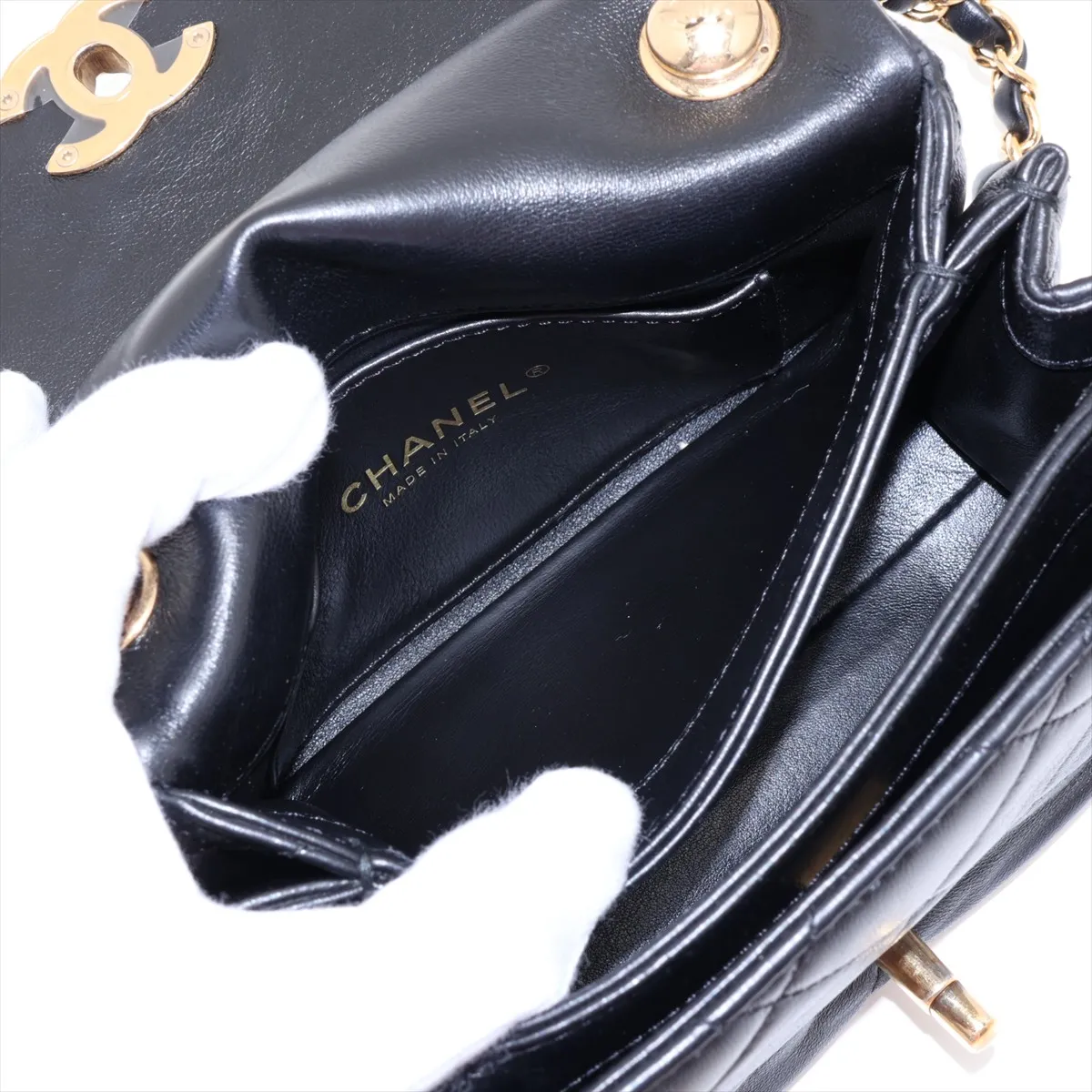 Matelassé Lambskin 2-Way Handbag, Black with Gold Hardware, LEC76KK4, Random Plate — view 8