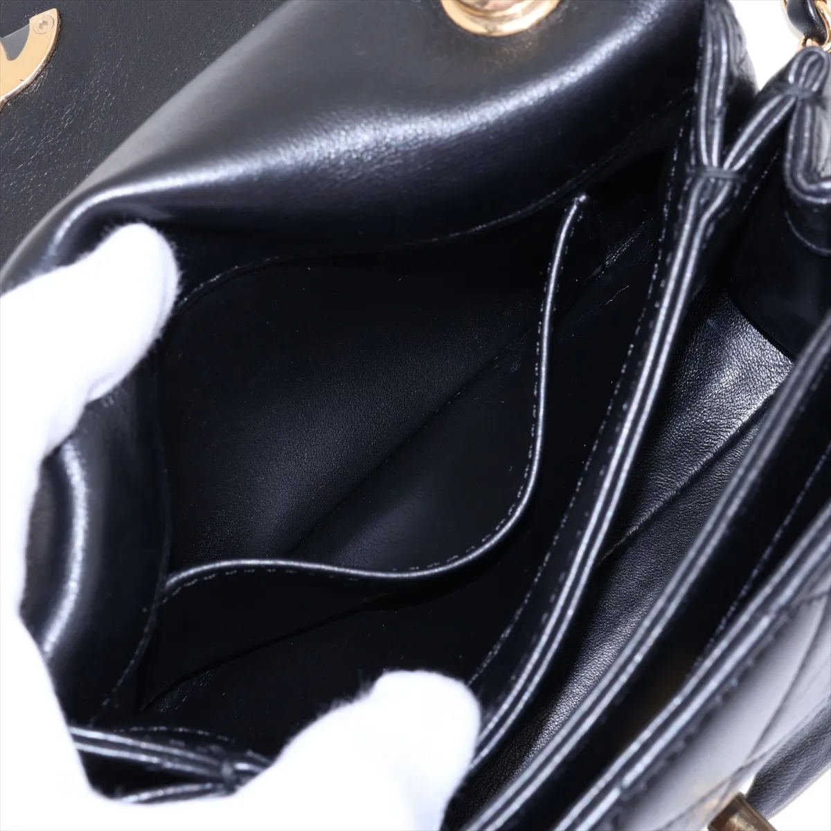 Matelassé Lambskin 2-Way Handbag, Black with Gold Hardware, LEC76KK4, Random Plate — view 9