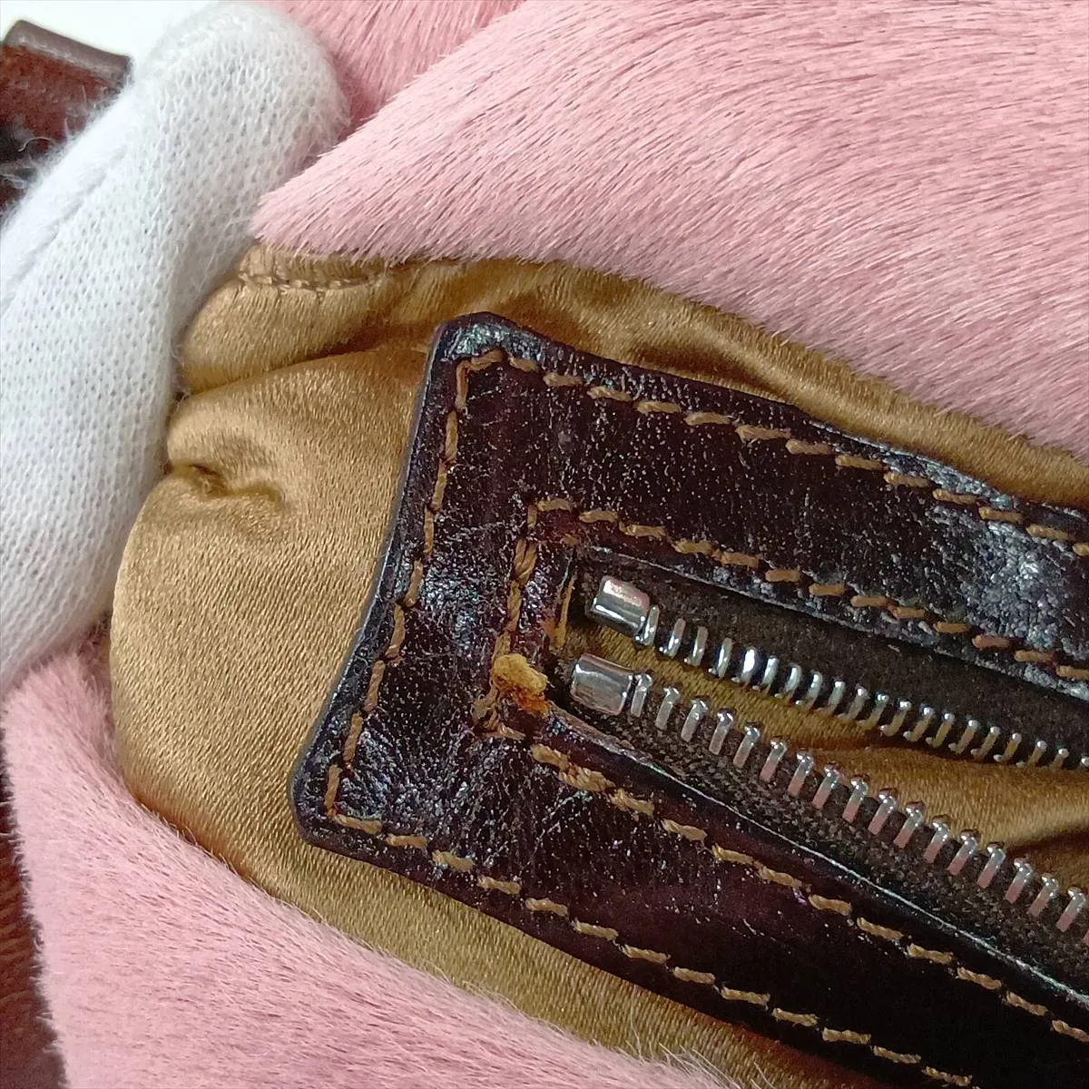 Mamma Bucket Calf Hair x Leather Shoulder Bag Pink x Brown — view 11