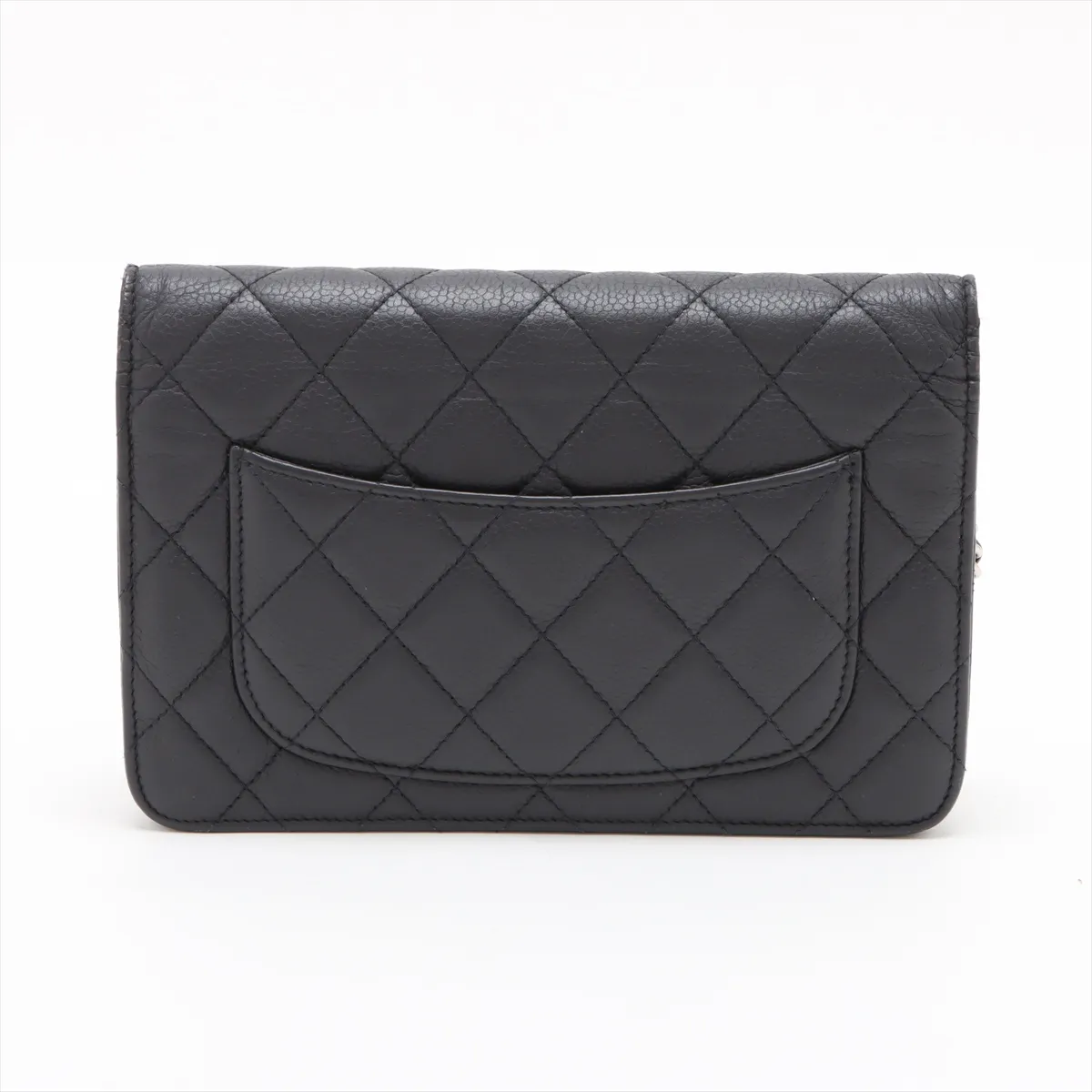Matelassé Caviar Skin Chain Wallet, Navy, Silver Hardware, 18521552, Serial Number 18 — view 2