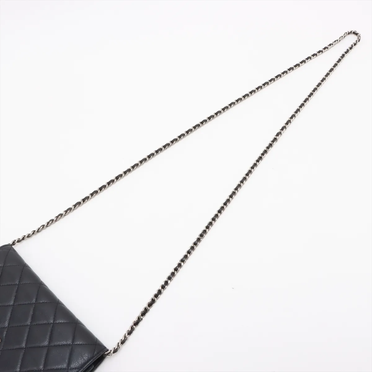 Matelassé Caviar Skin Chain Wallet, Navy, Silver Hardware, 18521552, Serial Number 18 — view 5
