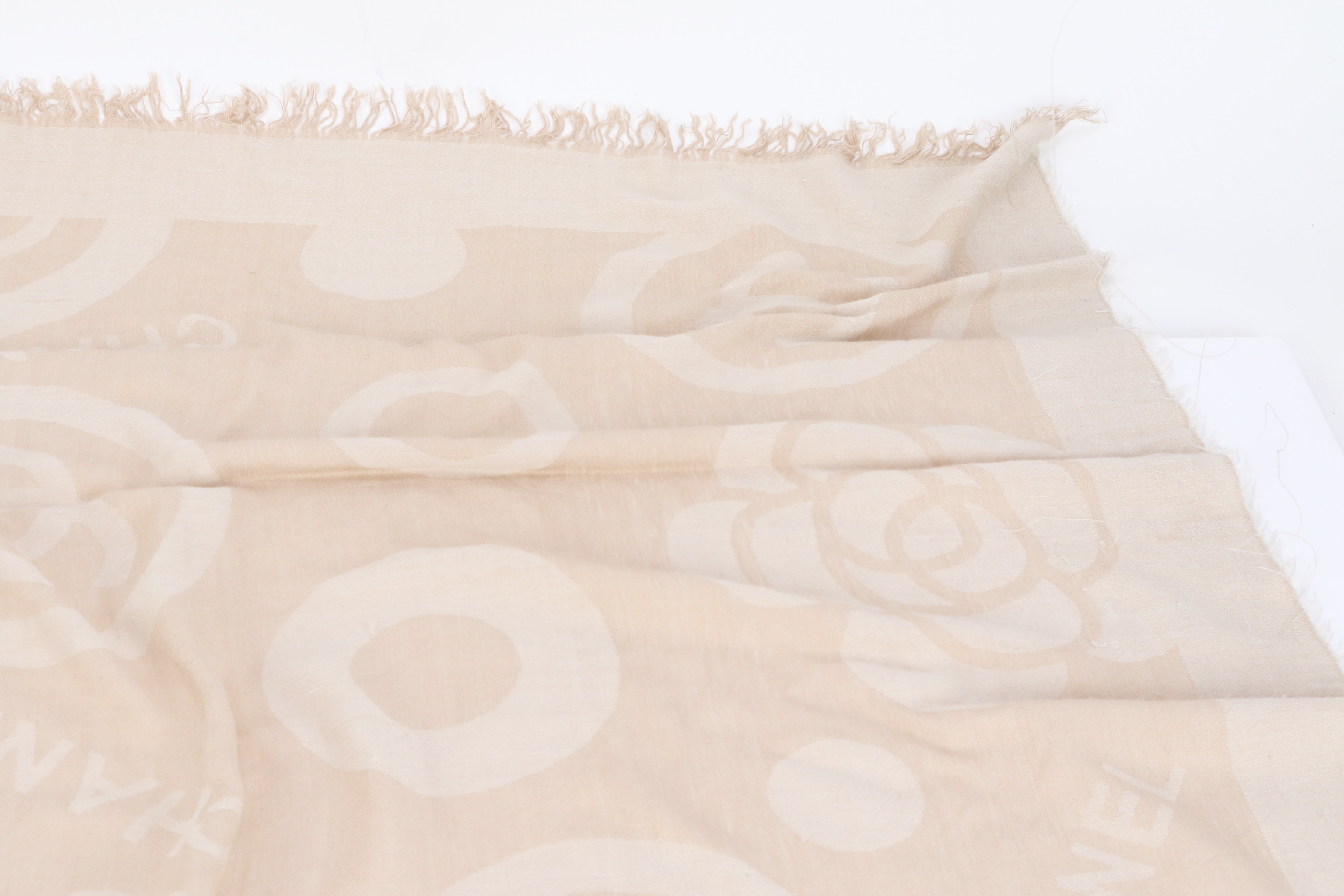 Silk Scarf with Tag, Coco Mark, Camellia, Beige, Other Accessories — view 3