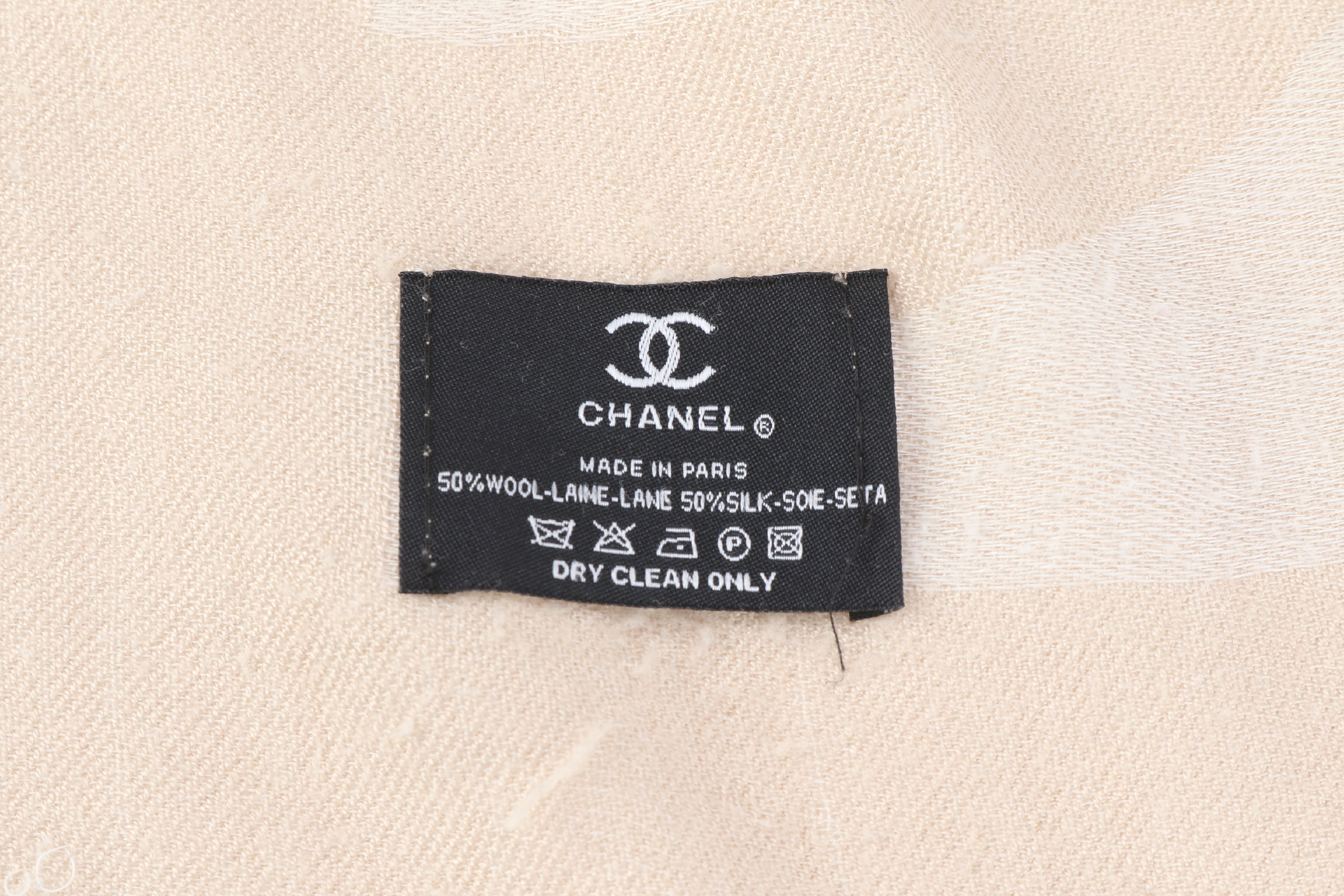 Silk Scarf with Tag, Coco Mark, Camellia, Beige, Other Accessories — view 6